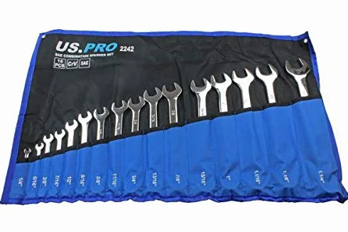 US PRO Tools 16PC SAE Zestaw kluczy płasko-oczkowych 1/10.2 cm - 1 1/10.2 cm 2242