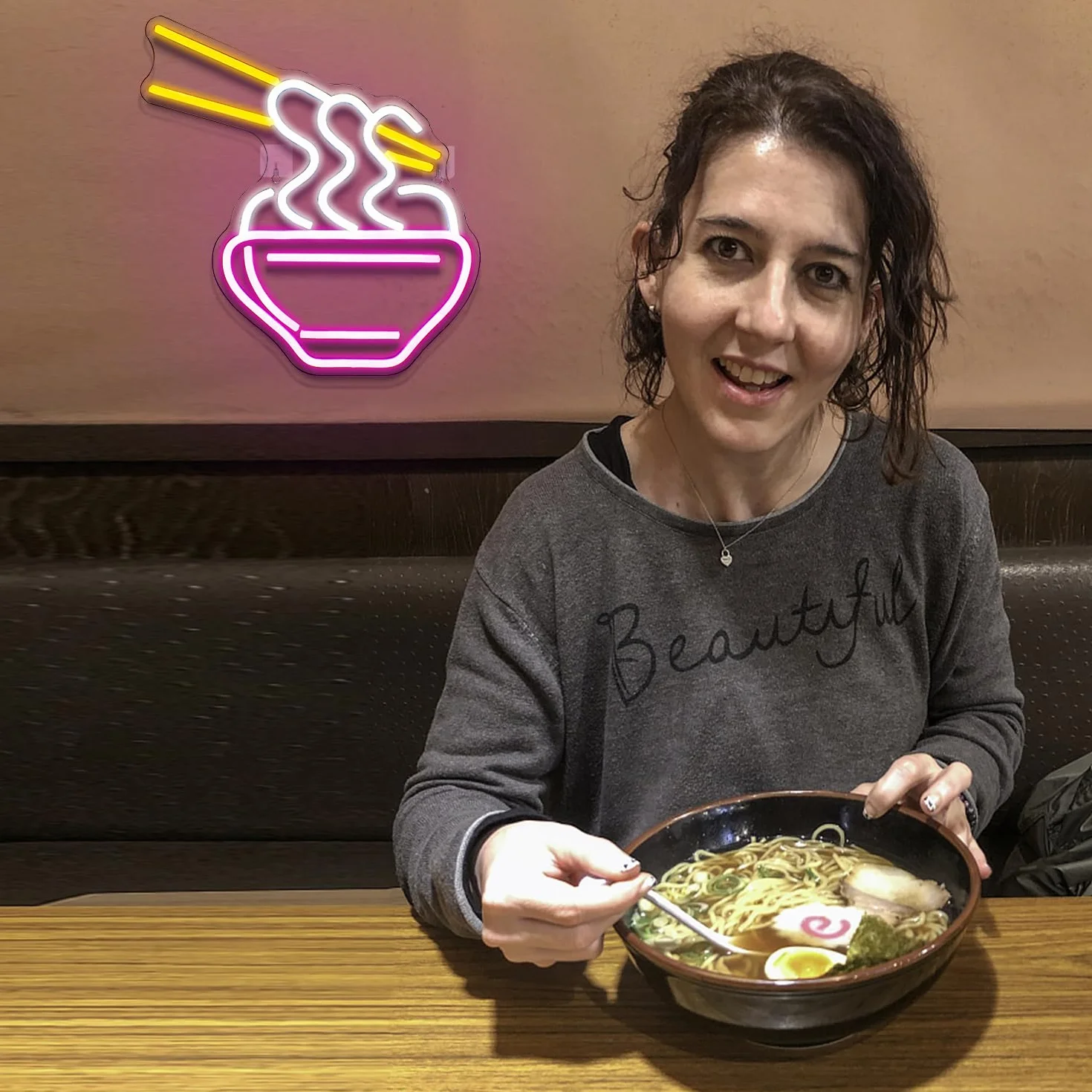 Horseneon Ramen neonowy szyld, różowy kreskówkowy makaron LED, neonowy szyld makaron świecący reklamowy na ścianę, kolorowe neonowe światło do makaronu, restauracji, pubu, domu, klubu, tabliczki