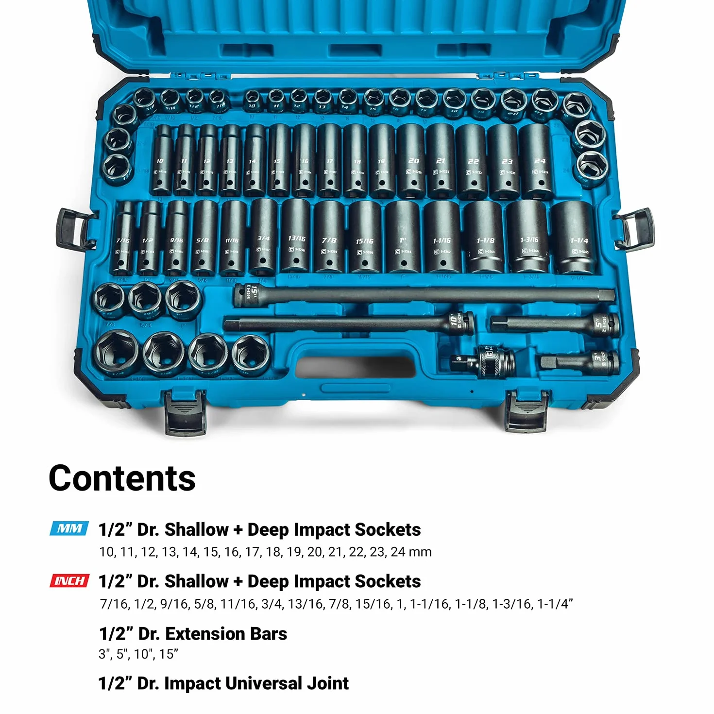 Capri Tools 61-częściowy zestaw nasadek nasadowych z adapterami i przedłużkami, chromowany molibden, Master Set Metric i SAE, fosforan manganu, 61-częściowy