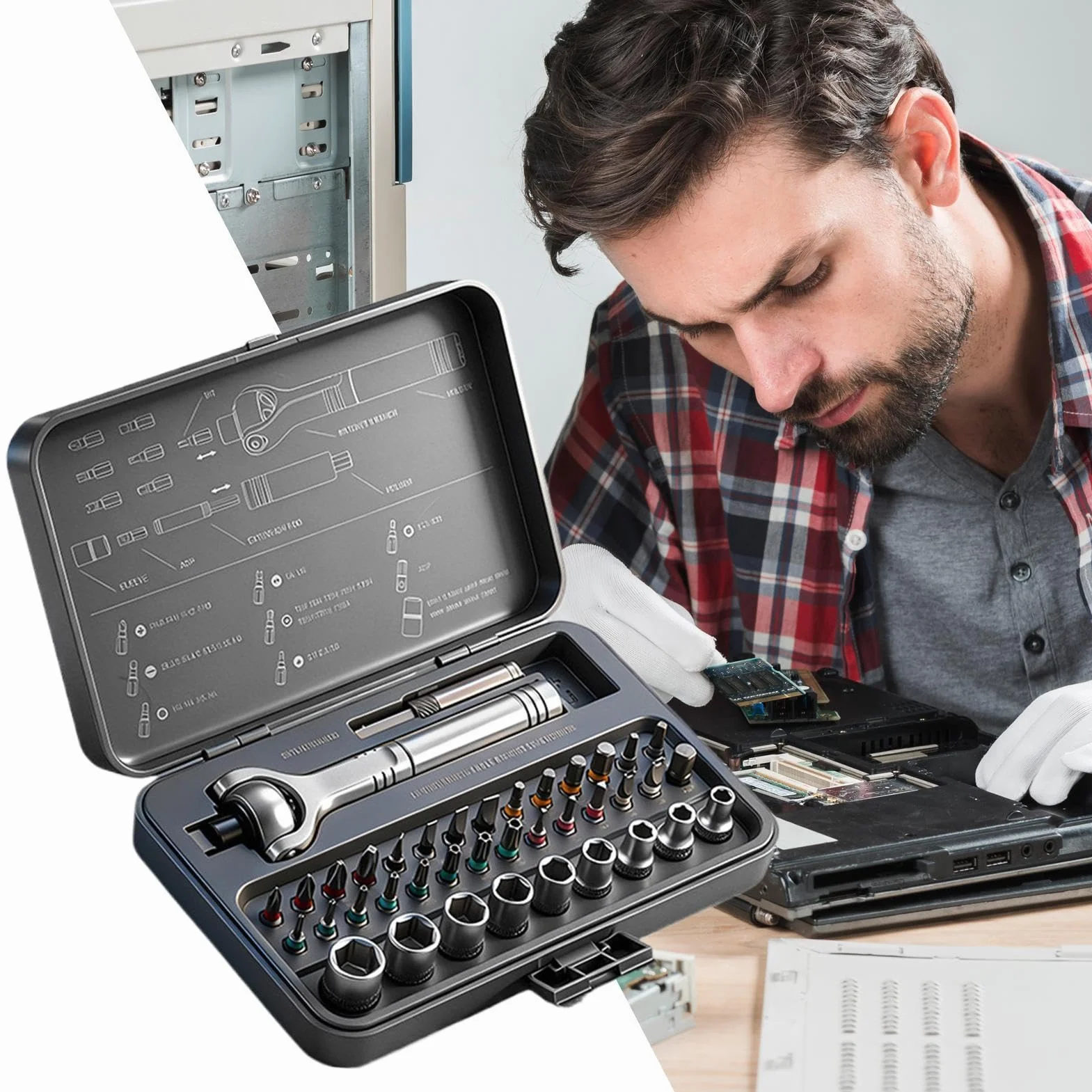 Magnetyczny śrubokręt grzechotkowy 40w1 kompaktowy zestaw naprawczy z etui | Zestaw magnetyczny z odłączaną rączką Do naprawy zegarków, telefonów, elektroniki, komputera, laptopa, tabletu