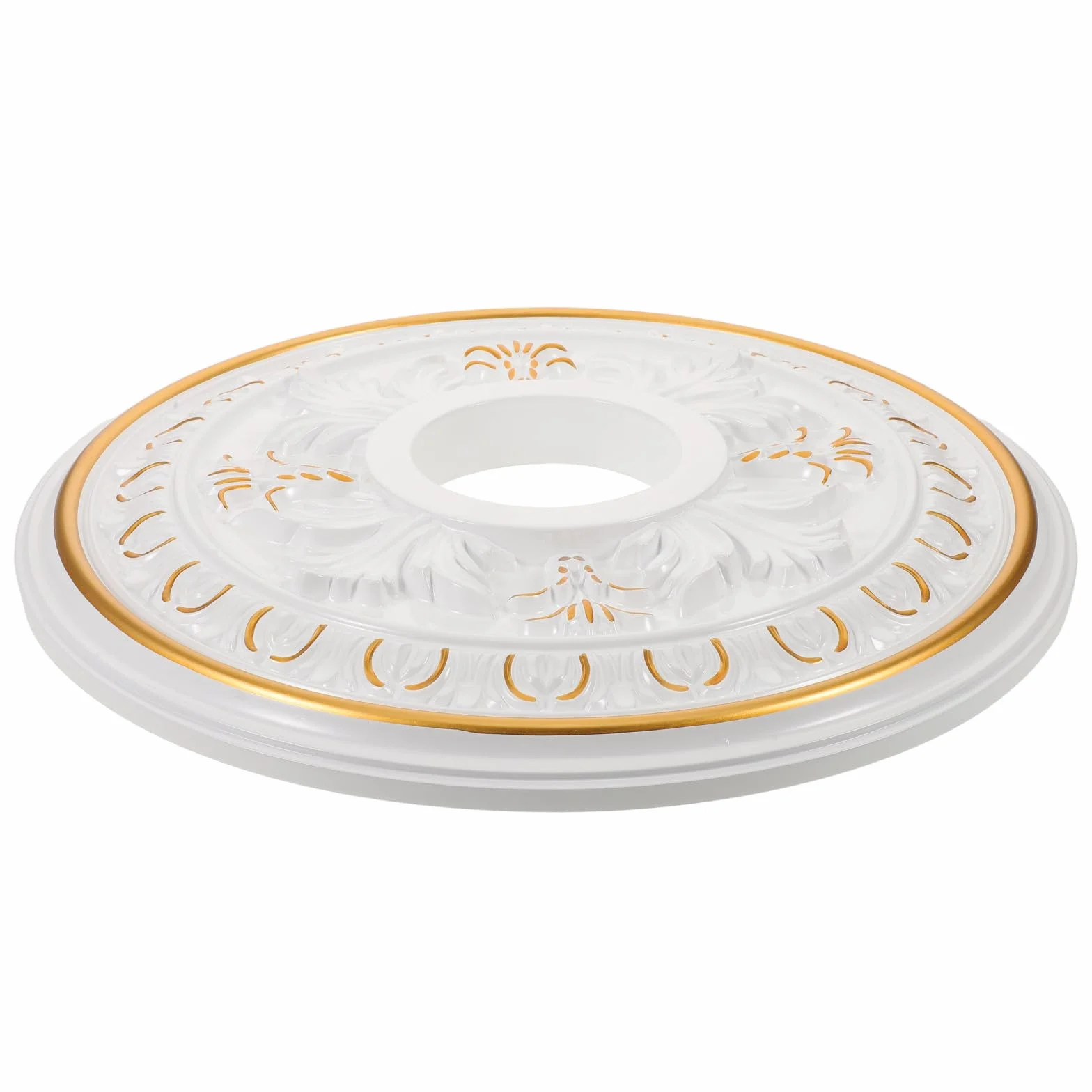 Okrągły sufitowy medalion do opraw oświetleniowych - Elegancka osłona lampy sufitowej - Dekoracyjny plastikowy medalion do jadalni i przedpokoju, (15,6" śr. zewn. x 4,3" śr. wewn.)