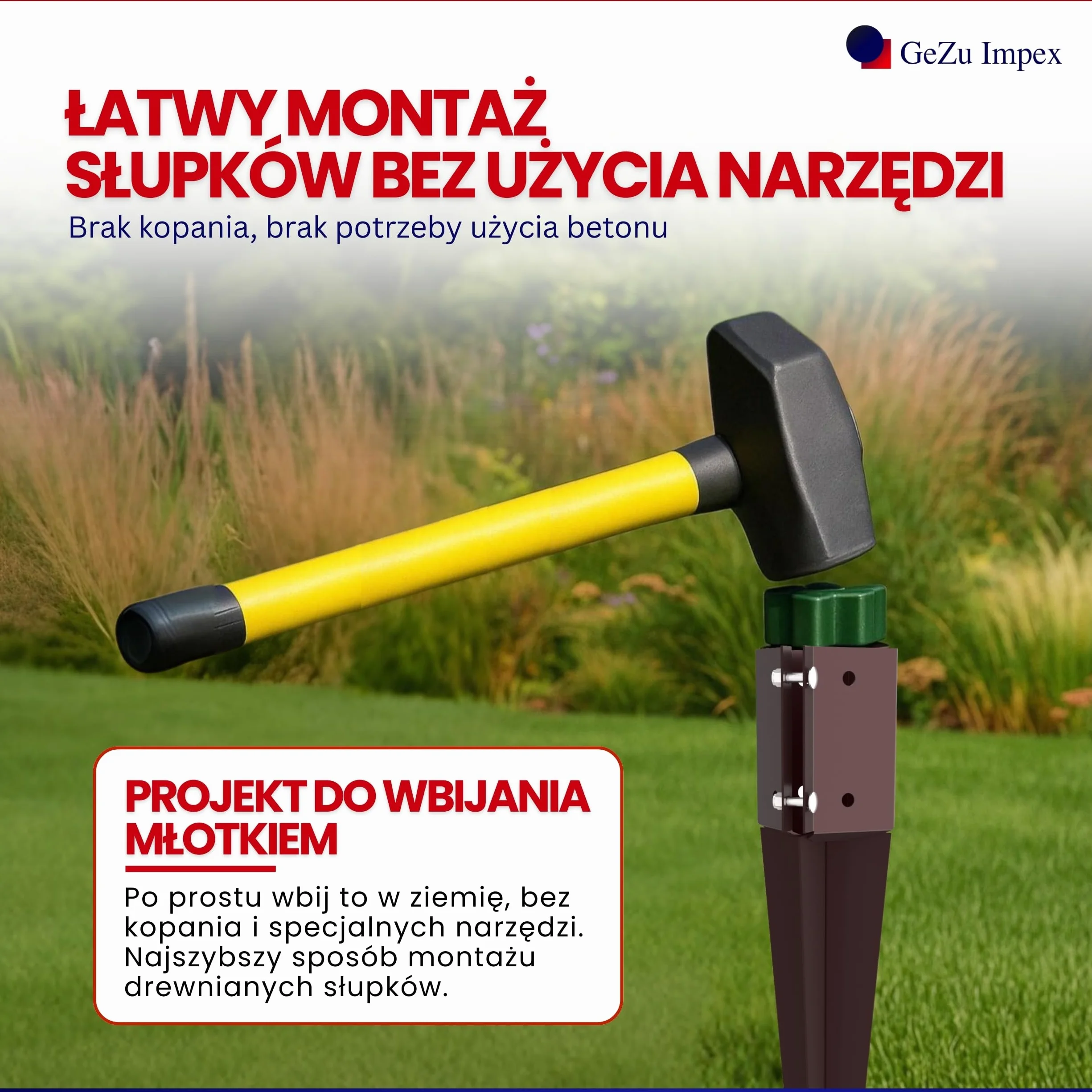 GEZU IMPEX Szybkozaciskowy Wspornik Wbijany 75 x 75 x 600 mm Zestaw 8 Kotwa Gruntowa Uchwyt Slupka Ogrodzeniowego Zacisk Wbijany Pokryty Proszkowo