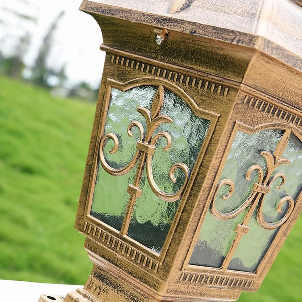 Wodoodporna zewnętrzna lampa słupkowa IP65, odlewana ciśnieniowo aluminiowa willa na dziedzińcu, latarnia ogrodowa, latarnia słupkowa, europejski wzór, lampy solarne, oprawa oświetlenia ogrodowego na