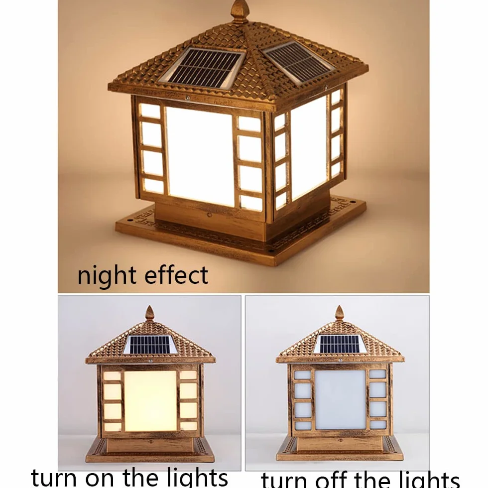 RCIDOS Solarny Wodoodporny Wystrój Aluminiowy Klosz Lampy Na Filarze 1-pakowa Lampa Czołowa Słupkowa W Stylu Europejskim Z Akrylową Oprawą Lampową Vintage Oświetlenie Ogrodowe