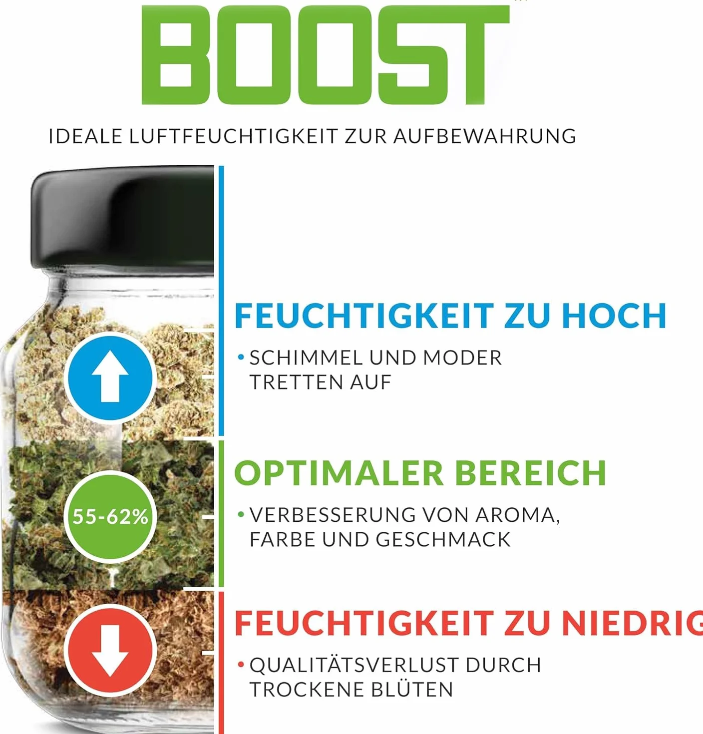 10 x 4 g Integra Boost Humidity Pack 62% (4 g), regulator wilgotności, 2-drożny nawilżacz powietrza ze wskaźnikiem, opakowanie nawilżające do świeżych ziół, na bazie roślin
