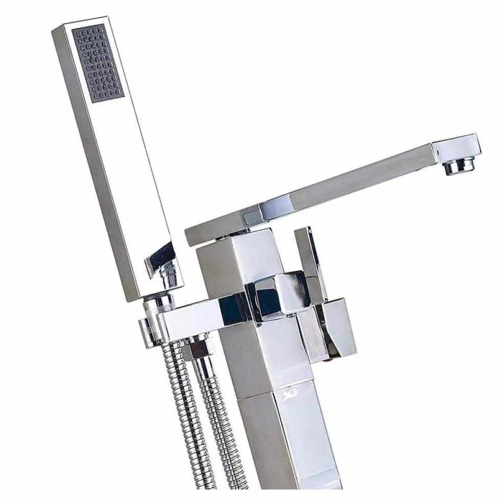 Bateria wannowa Jasny chrom Bateria wannowa Montowana na podłodze Jednouchwytowa bateria wannowo-prysznicowa Wolnostojąca bateria łazienkowa z prysznicem ręcznym, bateria(Chrome Tub Faucet)