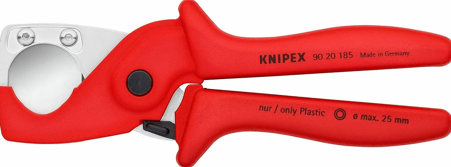 KNIPEX PlastiCut Obcinak do węży i rur ochronnych w opakowaniu z zawieszką z wytrzymałego, wzmacnianego włóknem szklanym tworzywa, 90 20 185 SB