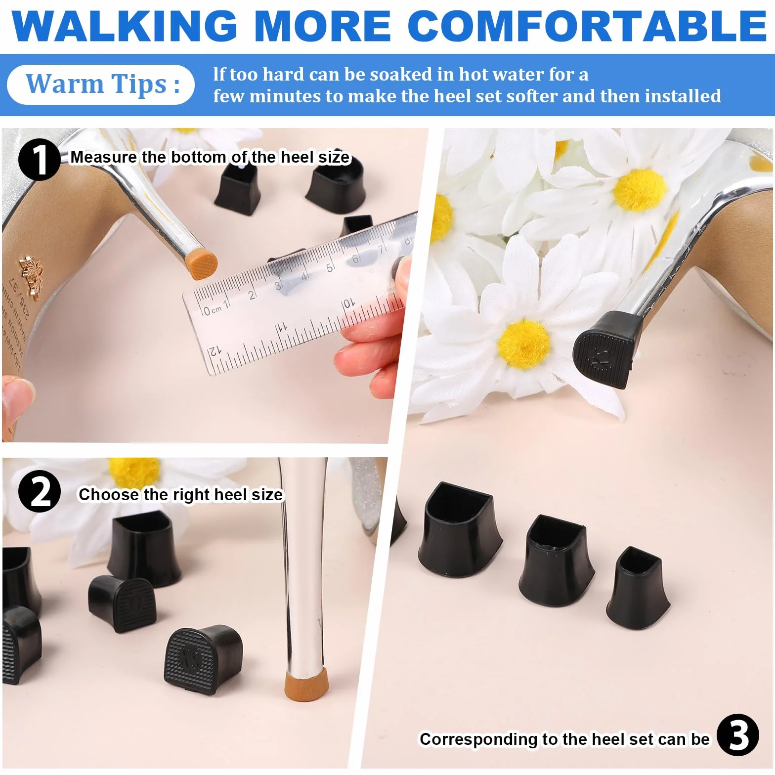 Giantree 10 par ochraniaczy na obcasach U-kształtne 5 rozmiarów antypoślizgowe redukujące hałas