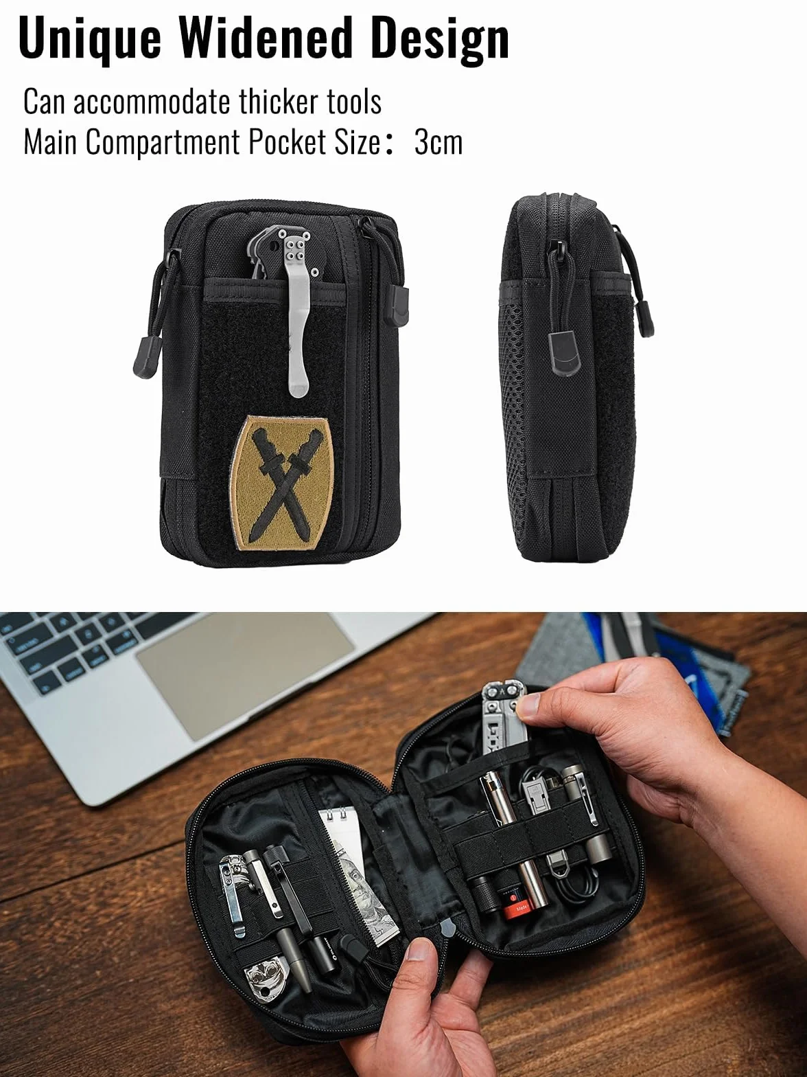 Sayram SP5 EDC Organizer Narzędzi, mała torba taktyczna z 6 kieszeniami, czarny
