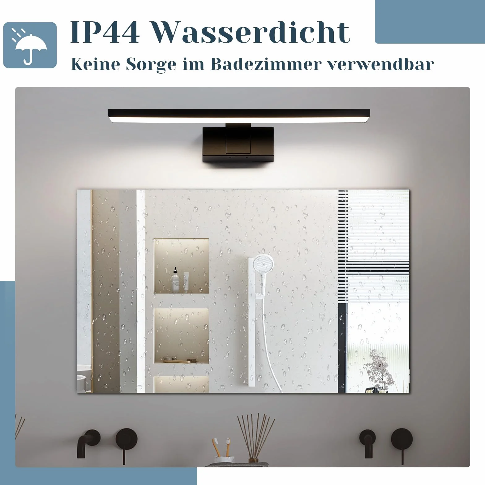 Homefire Lampa nad lustro łazienkowe, 60 cm, czarna, łazienkowa, wodoszczelna, IP44, nowoczesna, neutralna biel, 4000 K, lampa ścienna do piwnicy, kuchni, szafki łazienkowej
