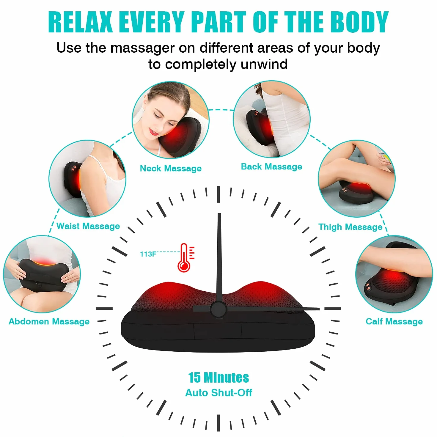 iKristin Masażer szyi pleców, poduszka do masażu Shiatsu z ciepłem, masażer głębokich tkanek do ugniatania ramion, nóg