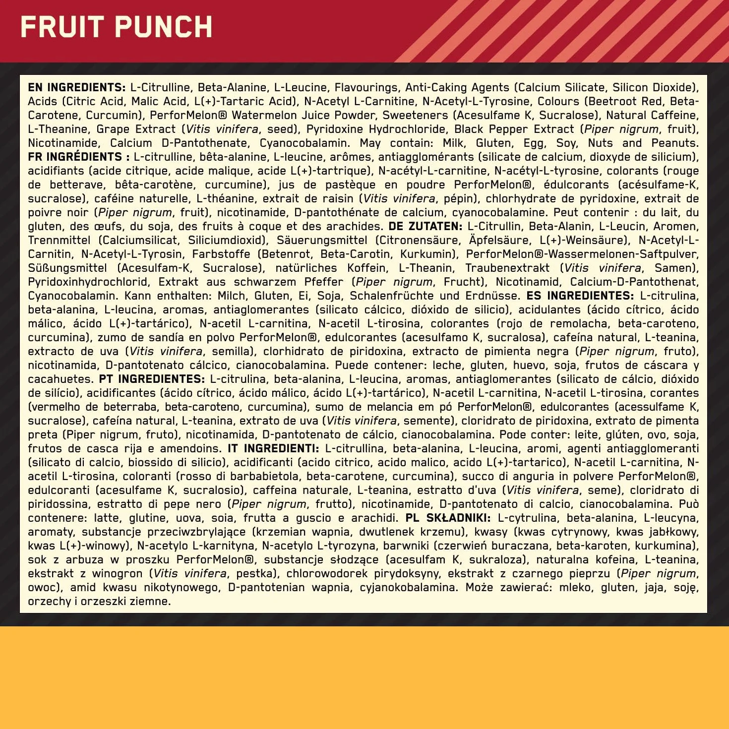 Optimum Nutrition Gold Standard przedtreningowa odżywka energetyczna monohydrat kreatyny beta-alanina kofeina wit. B12 B6 Fruit Punch 420 g