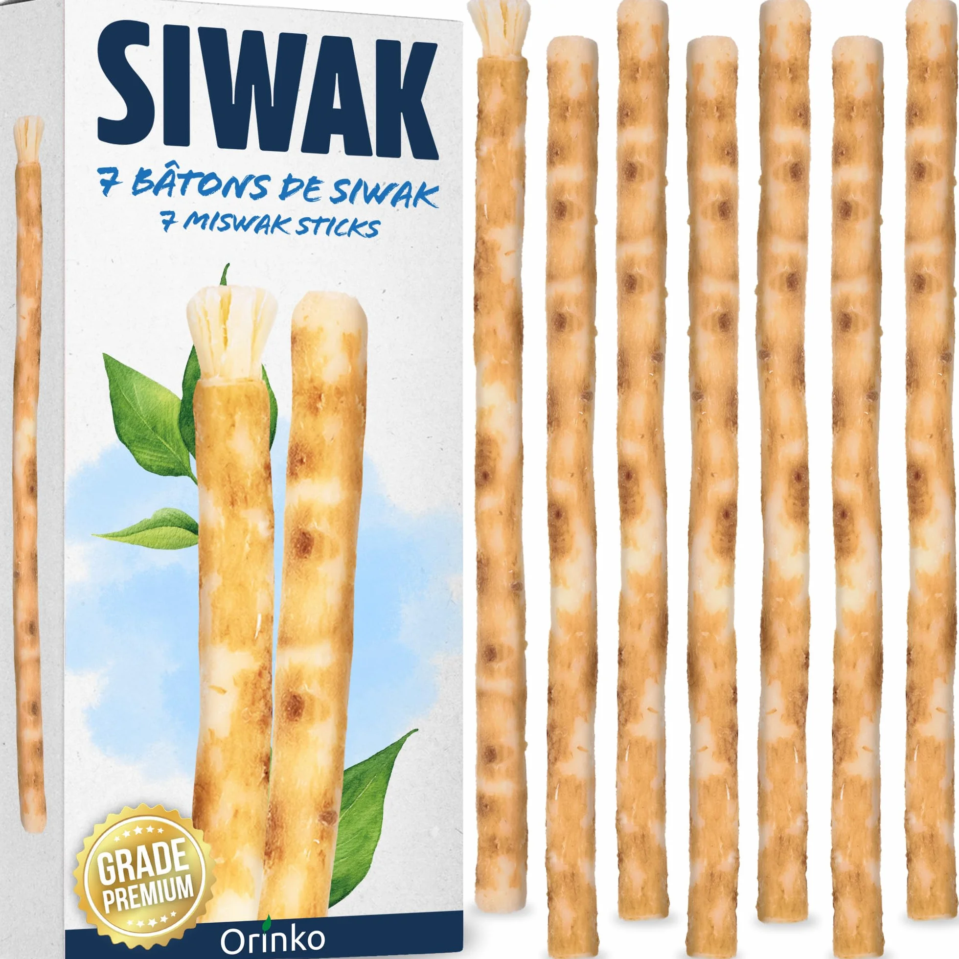 ORINKO 7 patyczków Siwaka - Ekologiczna i wegańska naturalna szczoteczka do zębów Miswak - Tradycyjna pielęgnacja jamy ustnej i wybielanie zębów