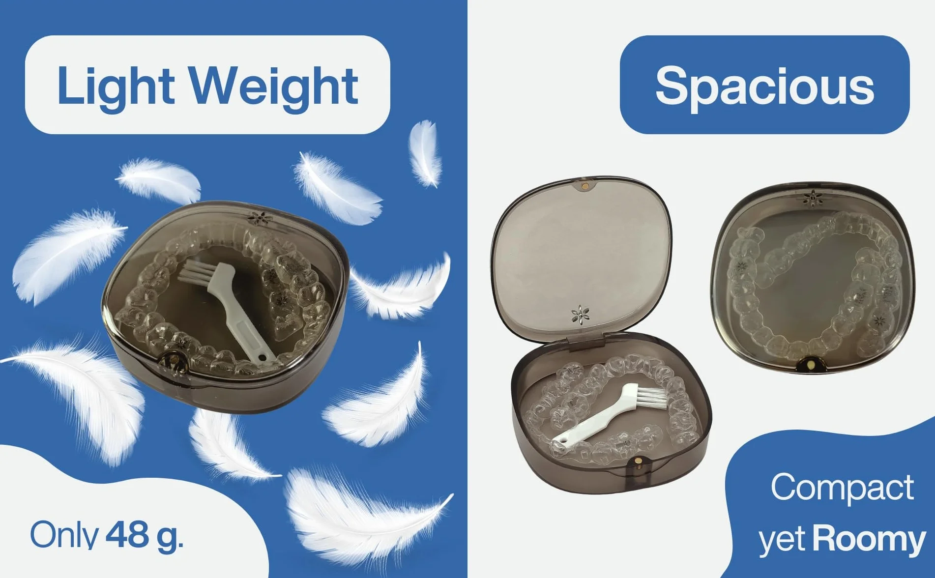 Pojemna, przezroczysta obudowa z otworami wentylacyjnymi, szczotką, zamknięciem magnetycznym – idealna do Invisalign, elementów mocujących, osłon nocnych, ochraniaczy ust i protez, szary,