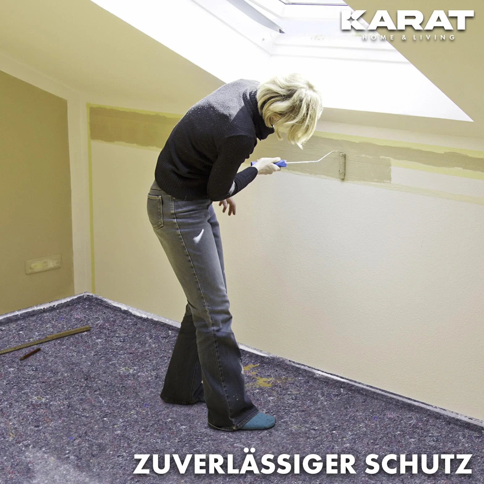 KARAT Włóknina malarska w rolce 50 m x 1 m, włóknina malarska 50 m² z powłoką antypoślizgową, dywan malarski, nadaje się do ponownego użytku, dla malarzy i rzemieślników, pokrycie podłogi 180 g/m²