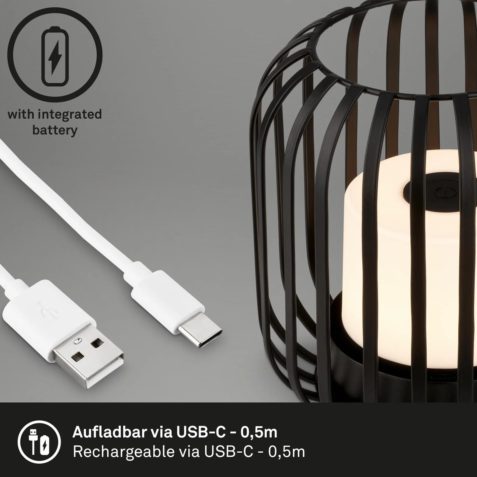 BRILONER Bezprzewodowa mini lampa stołowa LED z metalowym koszem, dotykowa lampka nocna z możliwością ściemniania, lampa biurkowa, lampa do czytania, do użytku na zewnątrz i wewnątrz