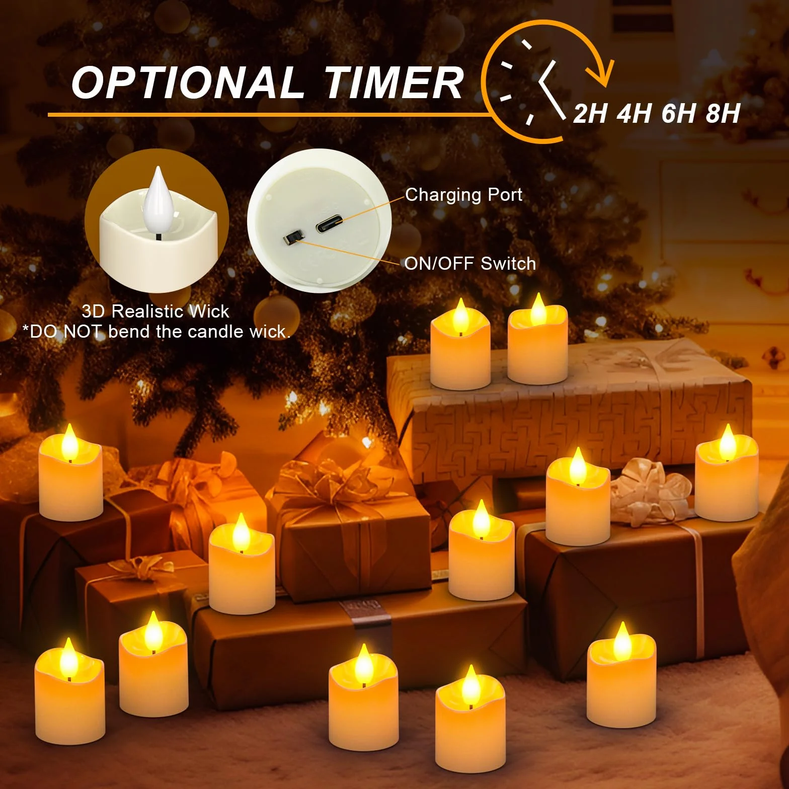 SoulBay Akumulatorowe świeczki LED ze stacją ładującą i timerem, 12 sztuk LED świeczki akumulatorowe elektryczne świece z pilotem funkcja timera na imprezę pokój salon Halloween Boże Narodzenie