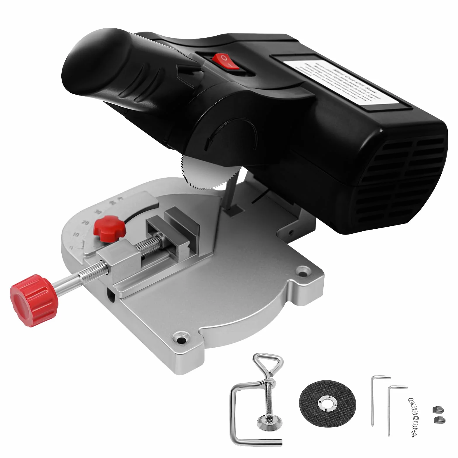 Mini piła ukośna 220 V, stalowa piła tarczowa 4500 obr./min, do cięcia drewna, metalu, kąt cięcia 0-45°