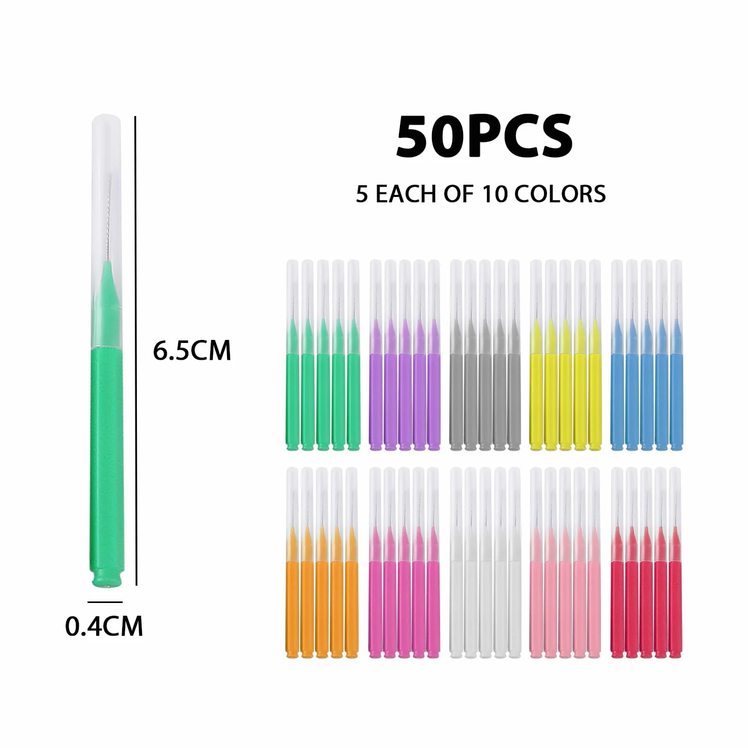 50-częściowy zestaw szczoteczek międzyzębowych, 6 rozmiarów mini nici dentystycznych, szczoteczka do zębów tipi, szczoteczka do aparatów dentystycznych, szczoteczka do zębów z nicią dentystyczną,