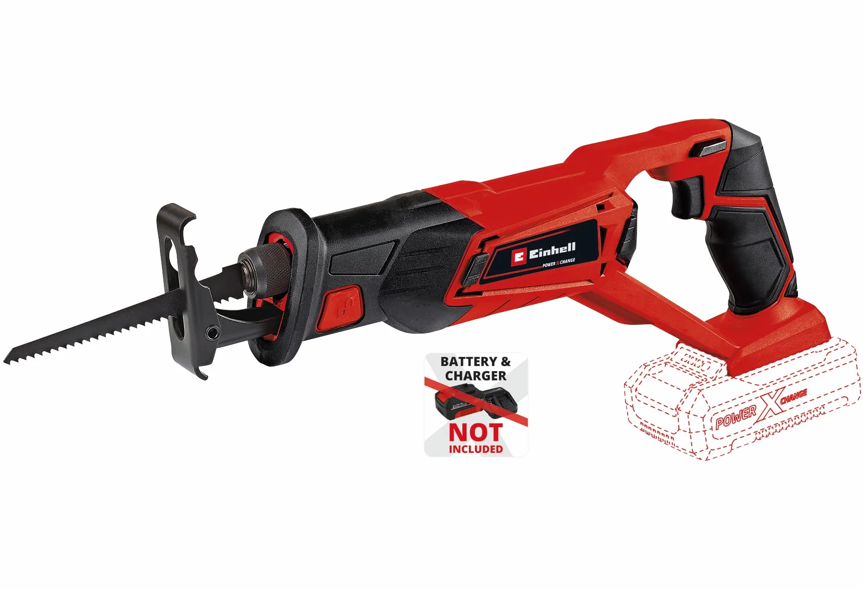 Einhell Akumulatorowa piła szablasta TE-AP 18 Li Solo Power X-Change (litowo-jonowa, 18 V, beznarzędziowa wymiana brzeszczotu, maks. 100 mm w drewnie, bez akumulatora i ładowarki)