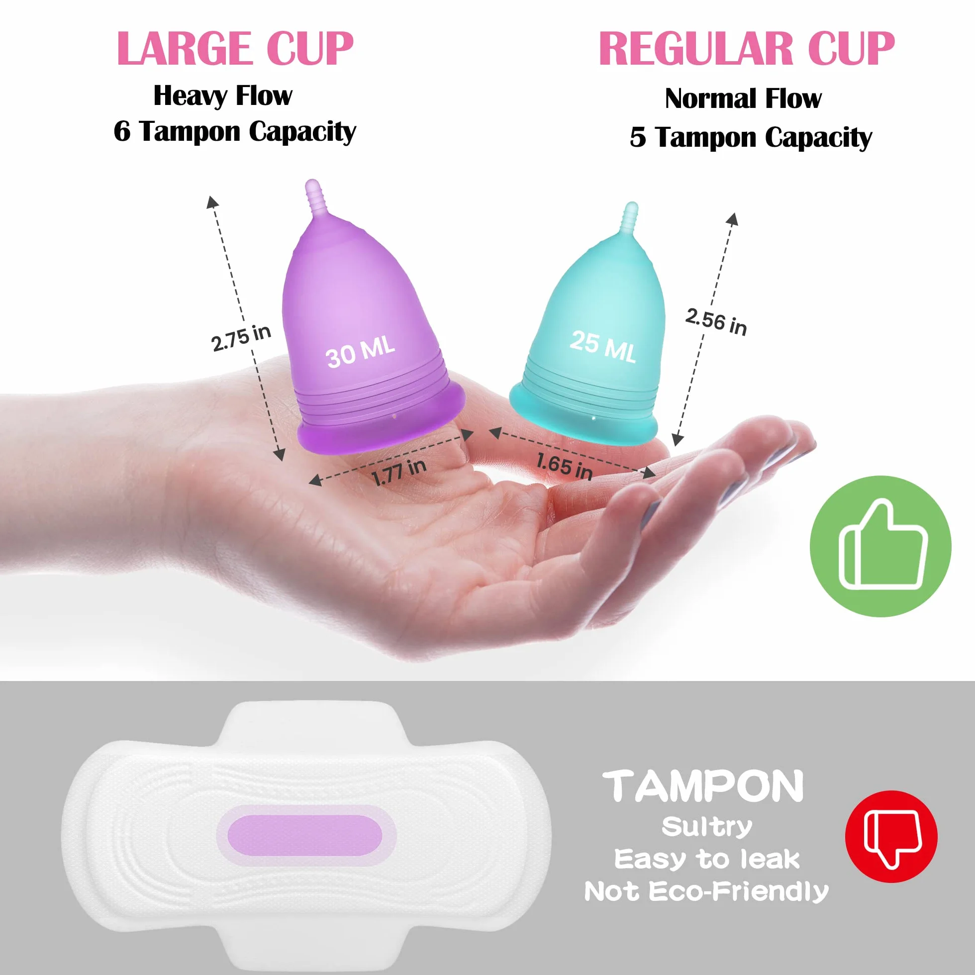 YTYOMUR Sterylizator parowy do kubeczków menstruacyjnych z 2 kubeczkami menstruacyjnymi wielokrotnego użytku, zestaw do czyszczenia kubków menstruacyjnych