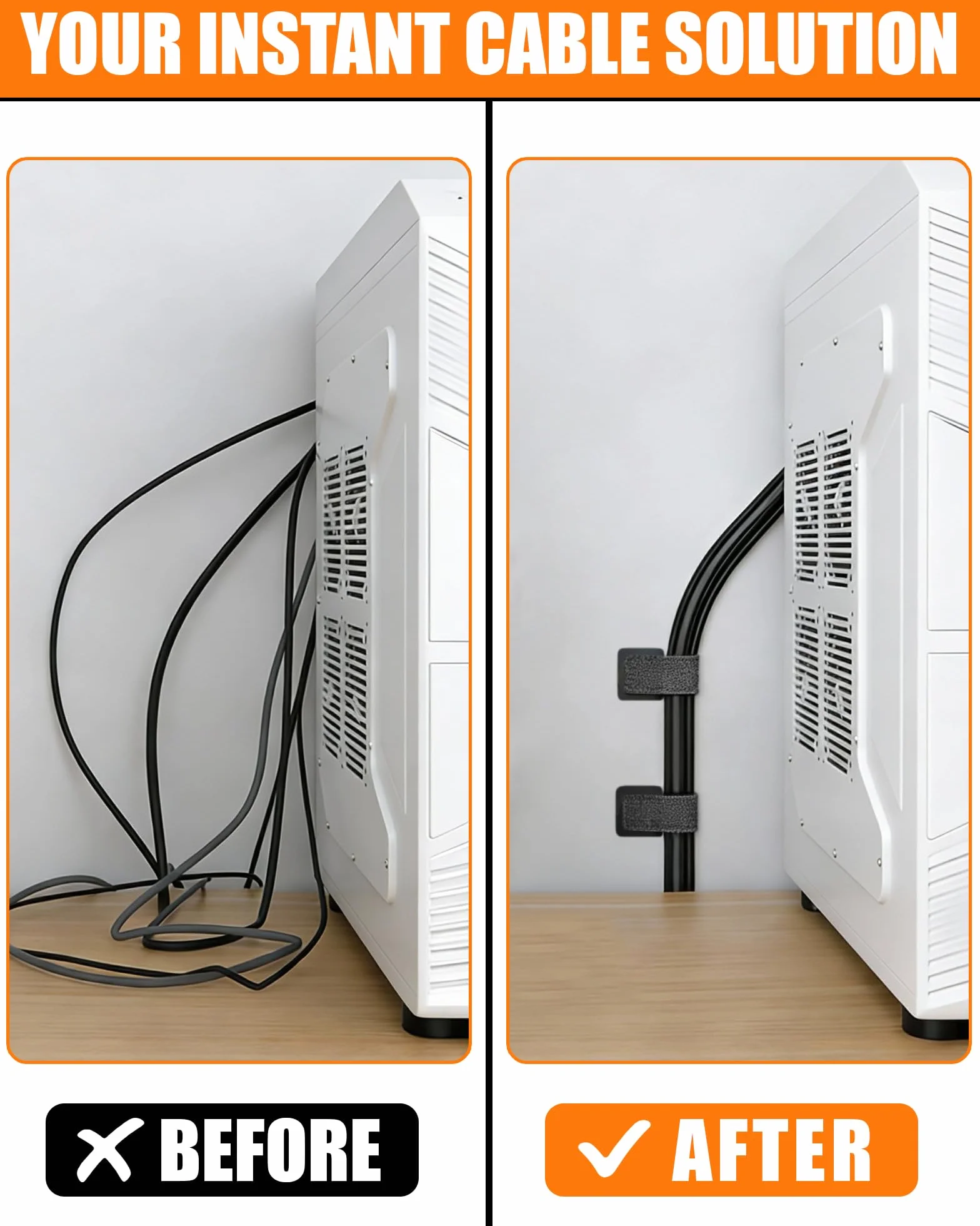 Opaski na Kable 50 Sztuk, Uchwyty na Kable Samoprzylepne, Zarządzanie Kablami pod Biurkiem, Opaski z Rzepem Regulowalne, Klipsy do Kabli do Telewizora PC Laptopa
