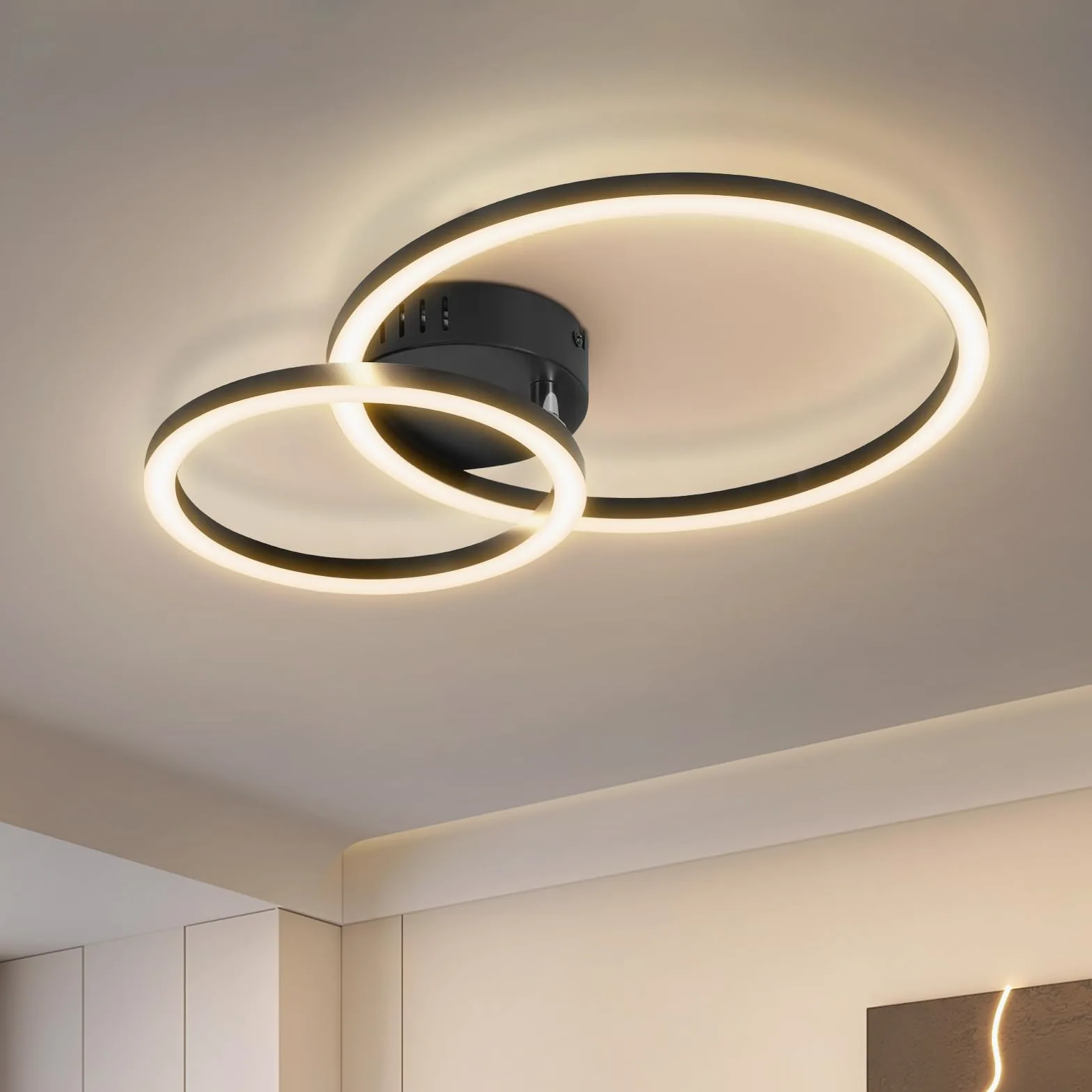 Homefire lampa sufitowa LED, do salonu, 40 cm - 23 W, lampa kuchenna, 3000K, ciepła biel, nowoczesna lampa do salonu, lampa do sypialni, 2-pierścieniowe, design, oświetlenie sufitowe do kuchni
