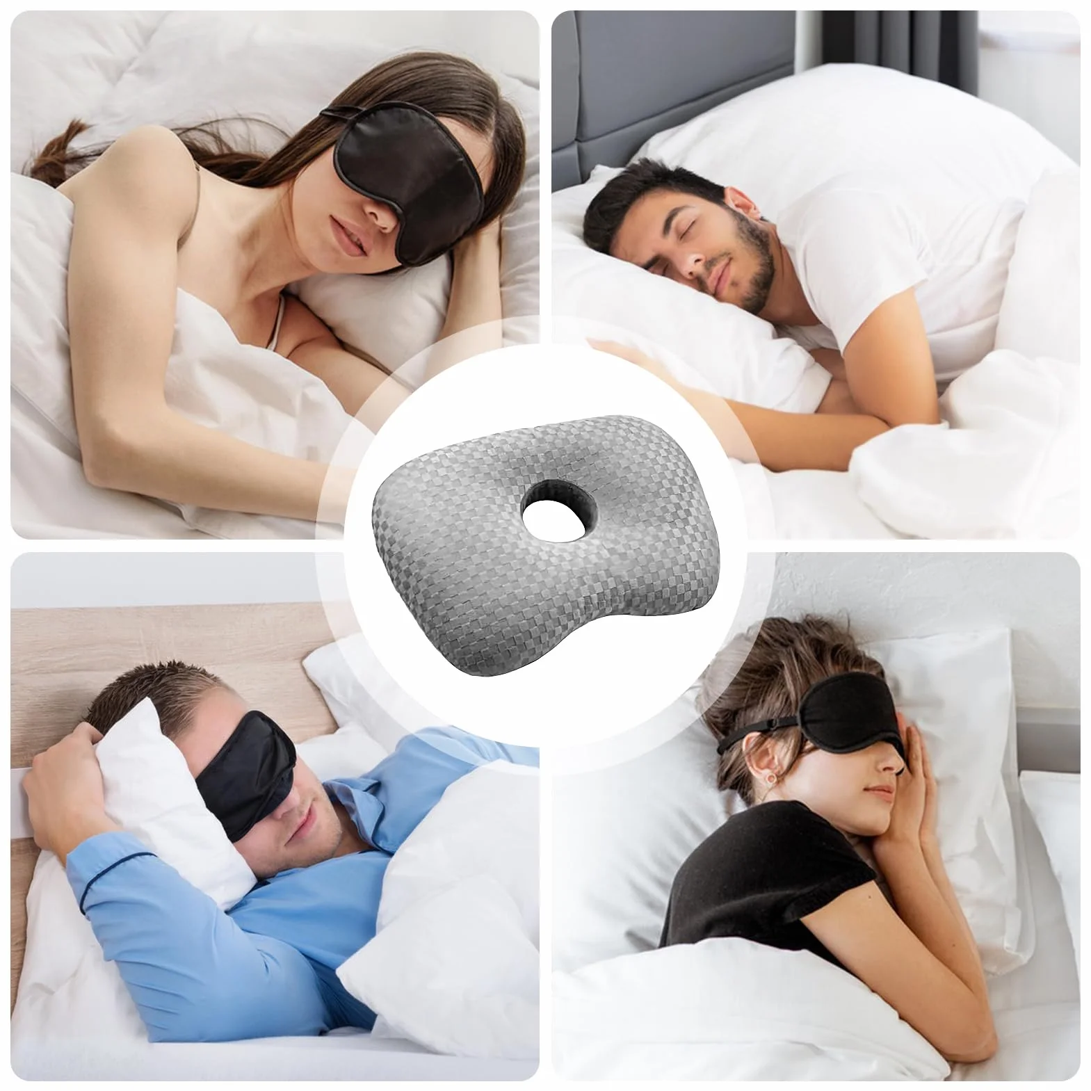 Piercing Pillow, Donut Pillow, 17.32x12.6x0.79inches, Ergonomic Cushion with Ear Holes, Soft and Supportive Design, Ideal for Travel, Office, Dorm, Car, Apartment, Road Trips, Gray Color