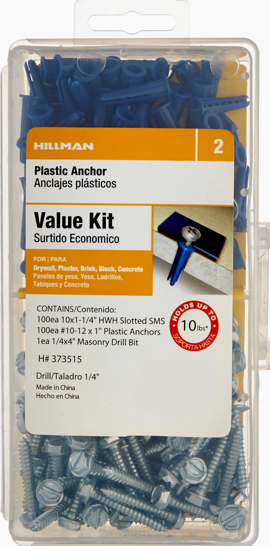 Wall Anchor Kit, Conical Plastic, 201-Pc. -373515