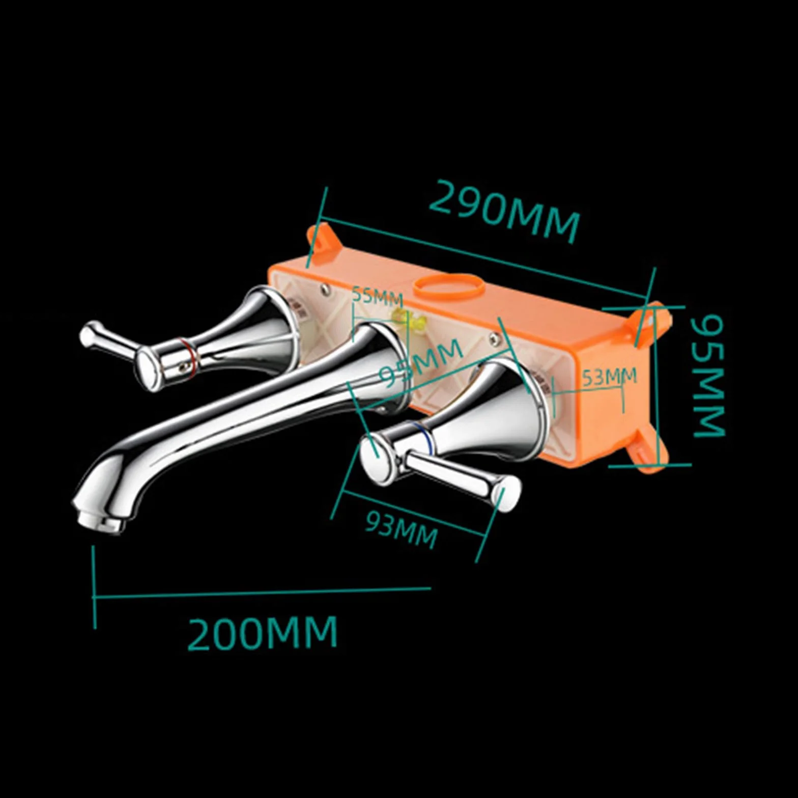 Bateria umywalkowa wpuszczana 3 otwory podwójny uchwyt bateria łazienkowa bateria umywalkowa wylewka 20 cm mosiądz, srebrny chrom