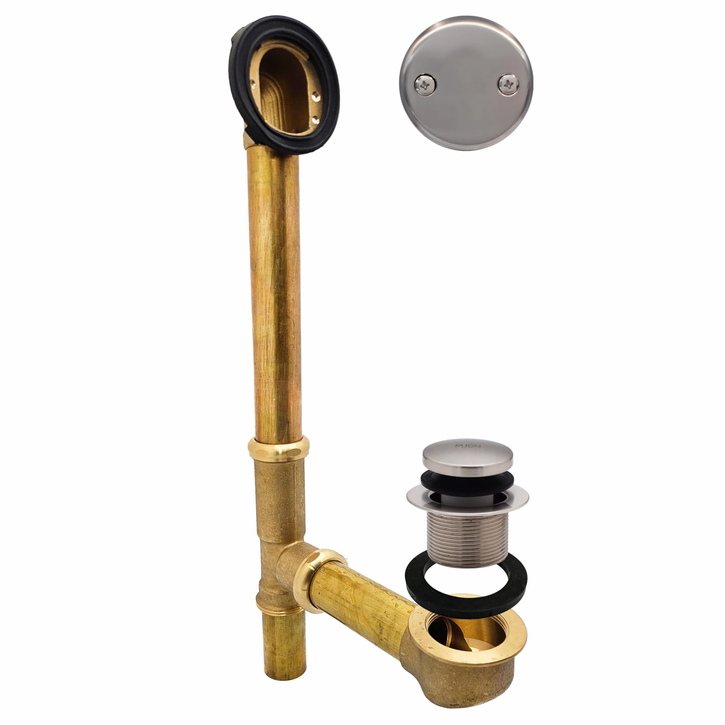 Westbrass 35,5 cm 17 Gauge mosiężny odpływ odpływowy i przelewowy z 2-otworową płytką czołową, satynowy nikiel, D325-07