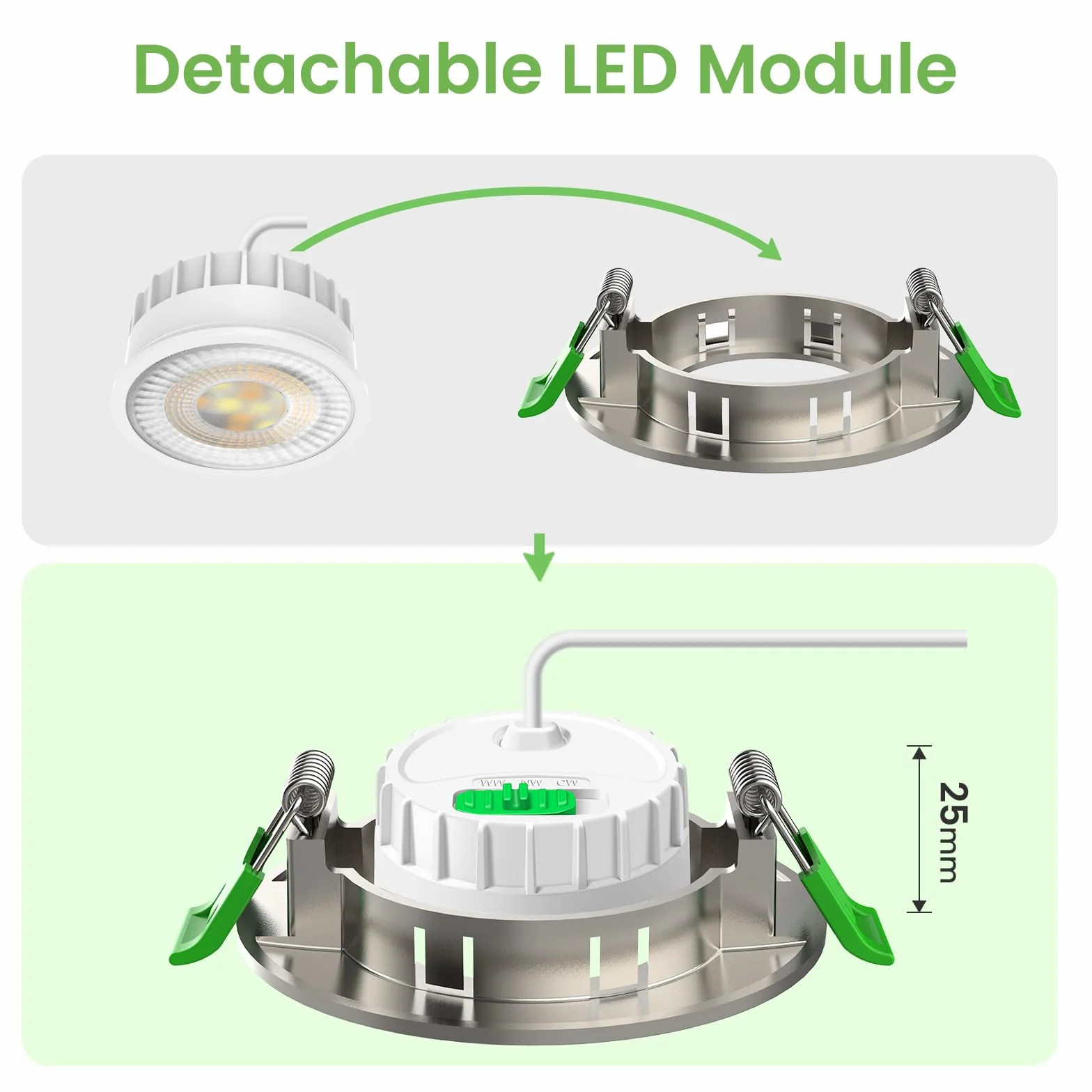 ALUSSO LIGHTING Reflektor LED Nikiel 6 W 230 V, otwór Φ68-75 mm, możliwość ściemniania 3CCT, ciepła, naturalnego, zimnego, białego, 540 lm, wpuszczana lampa sufitowa IP44, wodoodporna lampa sufitowa