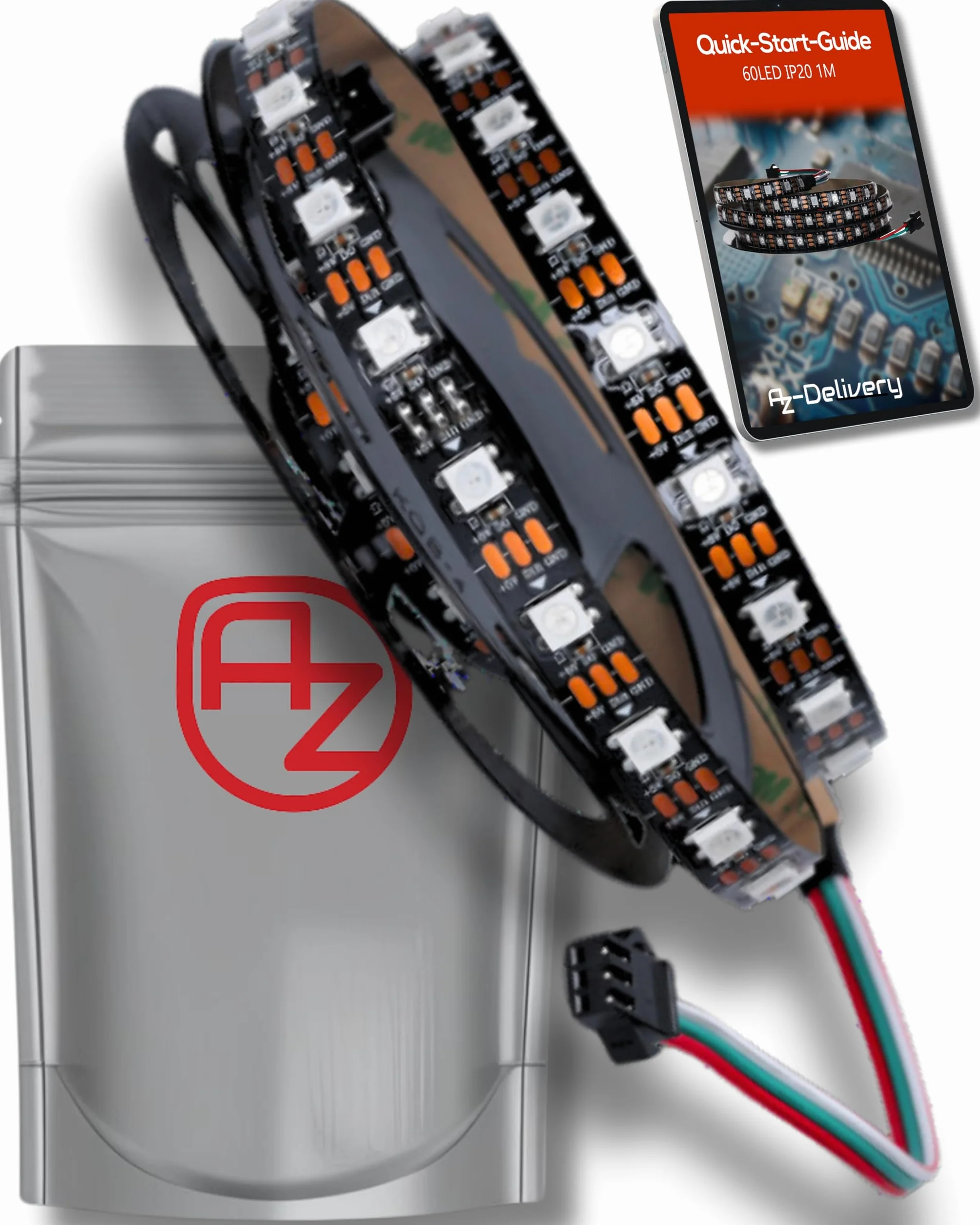 AZDelivery 1M WS2812B 60 diod LED/m 60 pikseli/m / m taśma LED RGB adresowalna taśma LED 5050 SMD LED IP20 czarna, niewodoszczelna