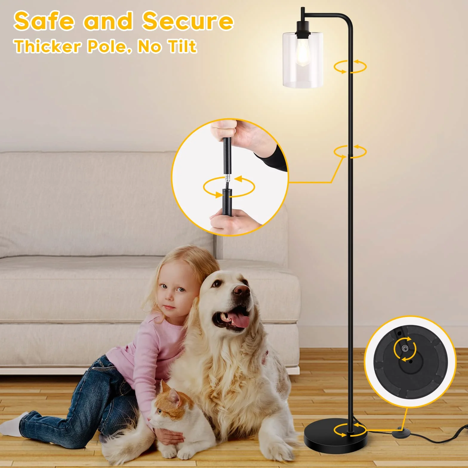 Lampa stojąca LED, ściemniana, 2700 K-6500 K, pilot zdalnego sterowania i obsługa nożną, lampa stojąca w stylu retro, nowoczesna lampa do czytania do sypialni, biura, studia, czarna, 166 cm