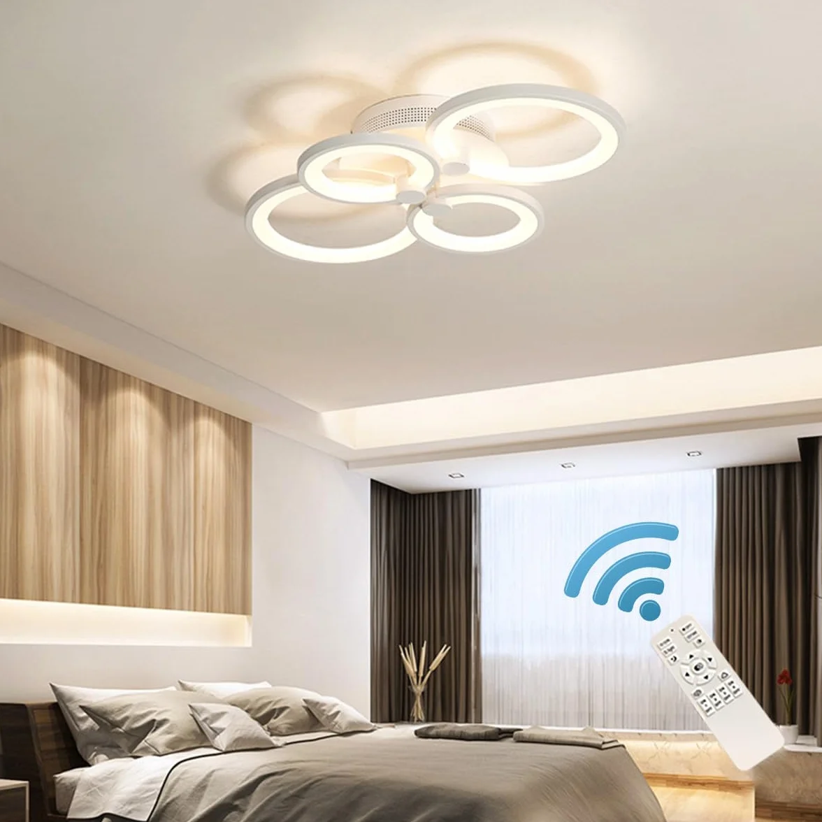 Ganeed Nowoczesne oświetlenie sufitowe Ściemnialne metalowe akrylowe lampy sufitowe LED do montażu podtynkowego 56W Żyrandol LED do salonu Kuchnia Sypialnia Jadalnia