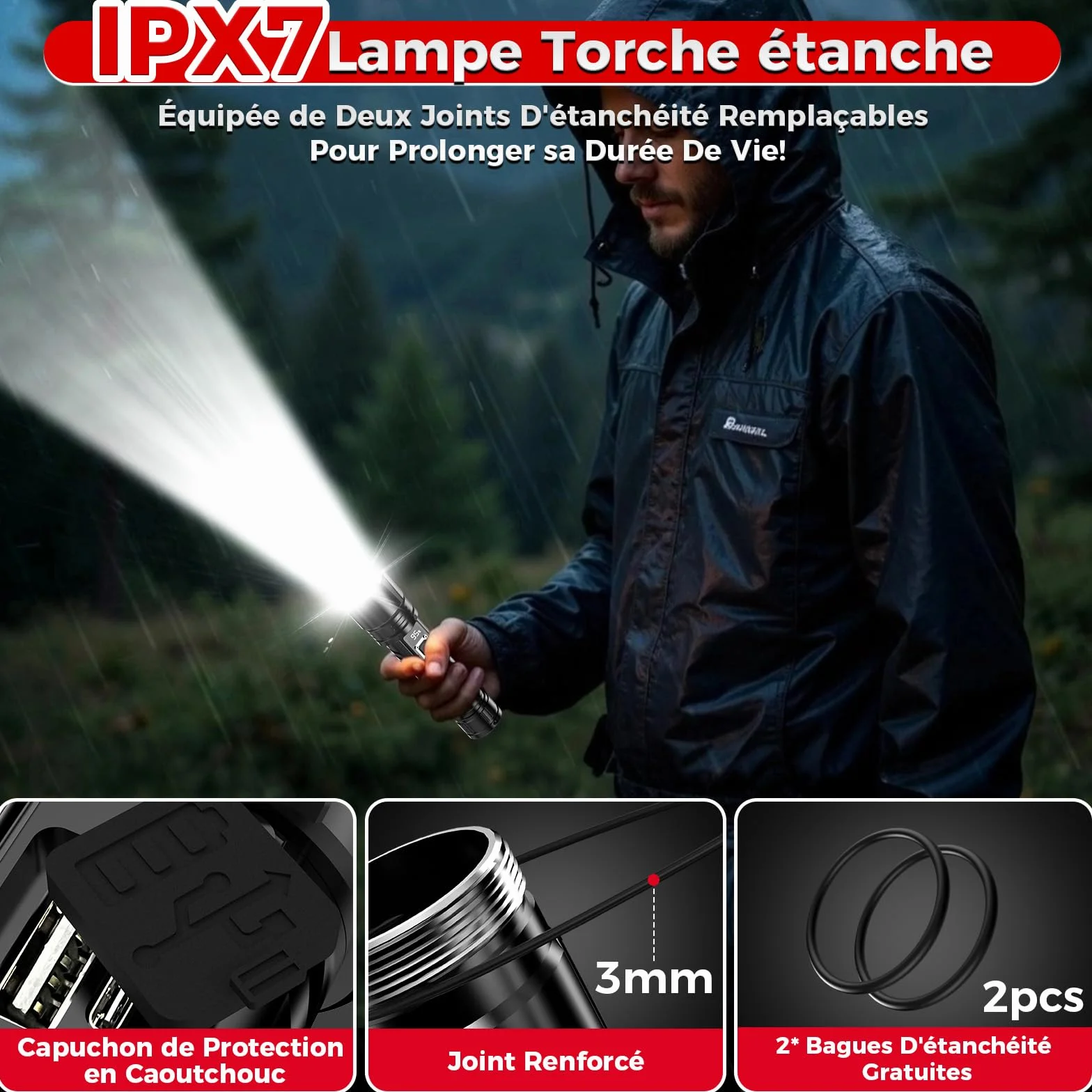 Shadowhawk Latarka Led o dużej mocy 24 godziny, wojskowa latarka ładowalna 1000000 lumenów (bateria 2 x 5000 mAh), dalekiego zasięgu do biwakowania/wędrówek, z wyświetlaczem LCD