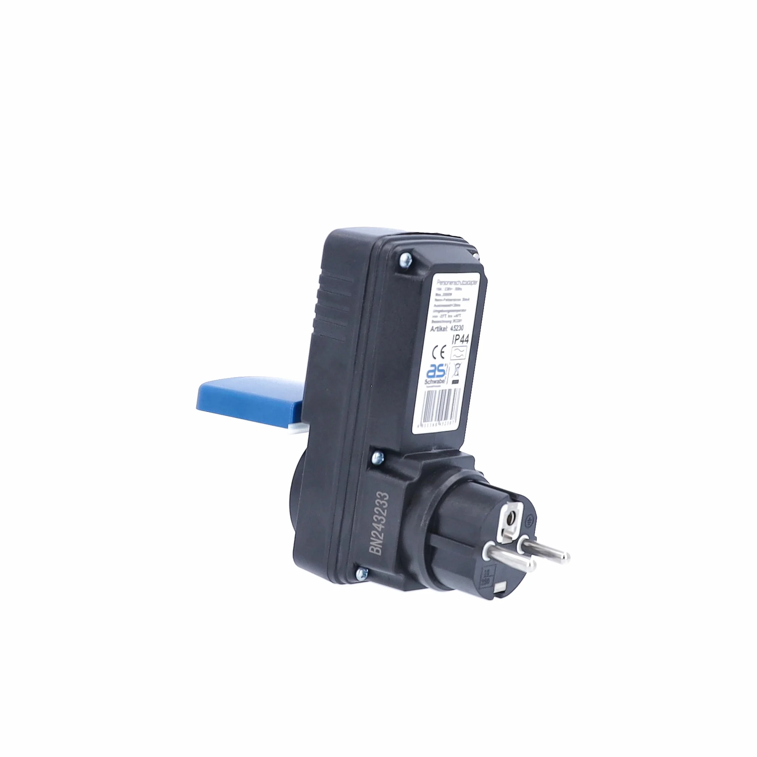 as - Schwabe Personenschutz-Zwischenstecker 30 mA – Schutzkontakt 230 V, 16 A max. 3500 W – Personenschutz-Stecker zum Schutz vor Stromschlägen - Funktionsanzeige und Testschaltung – IP44 I 45230