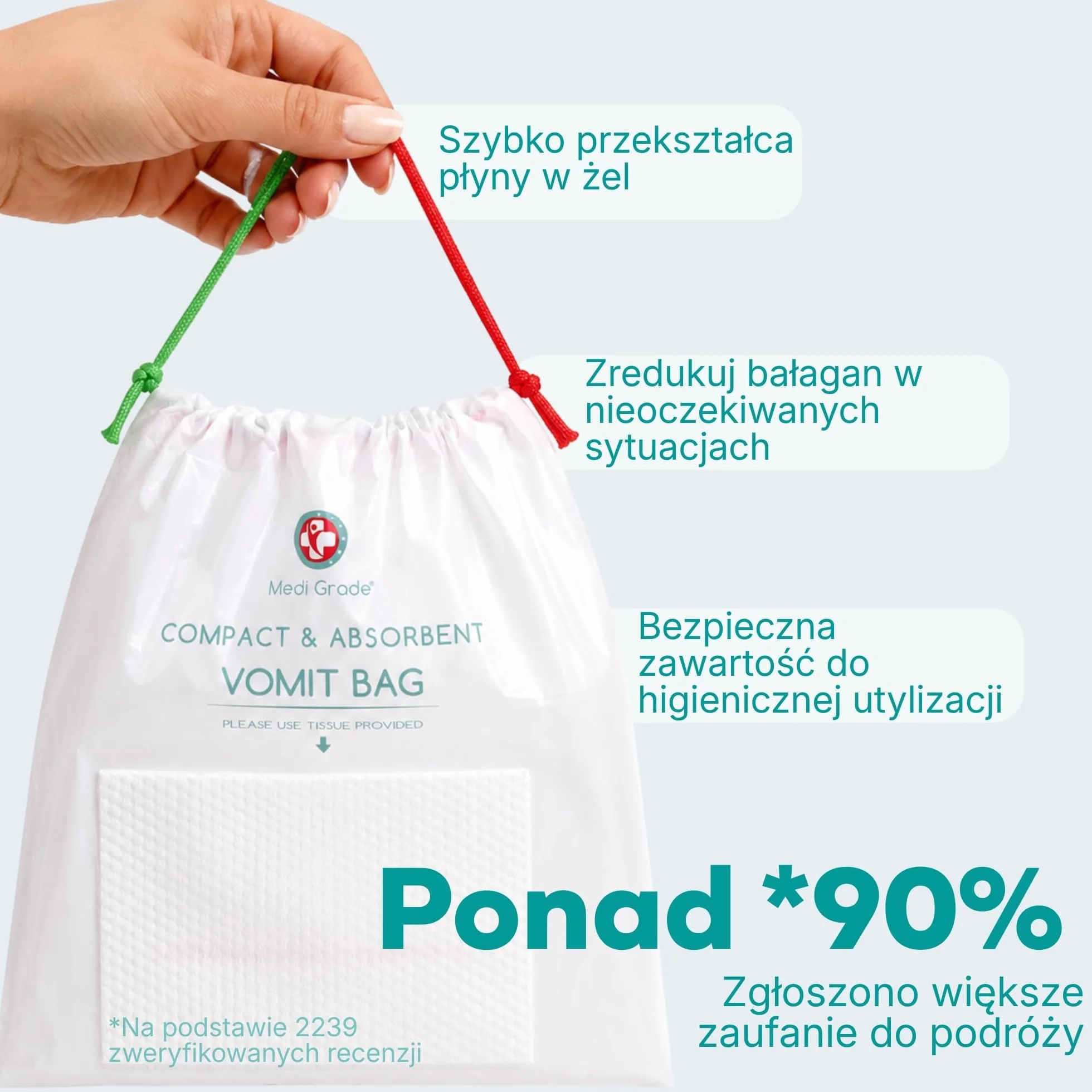 Medi Grade Woreczki na Wymioty 22 Szt. Szczelne Worki na Chorobę Lokomocyjną 750 ml