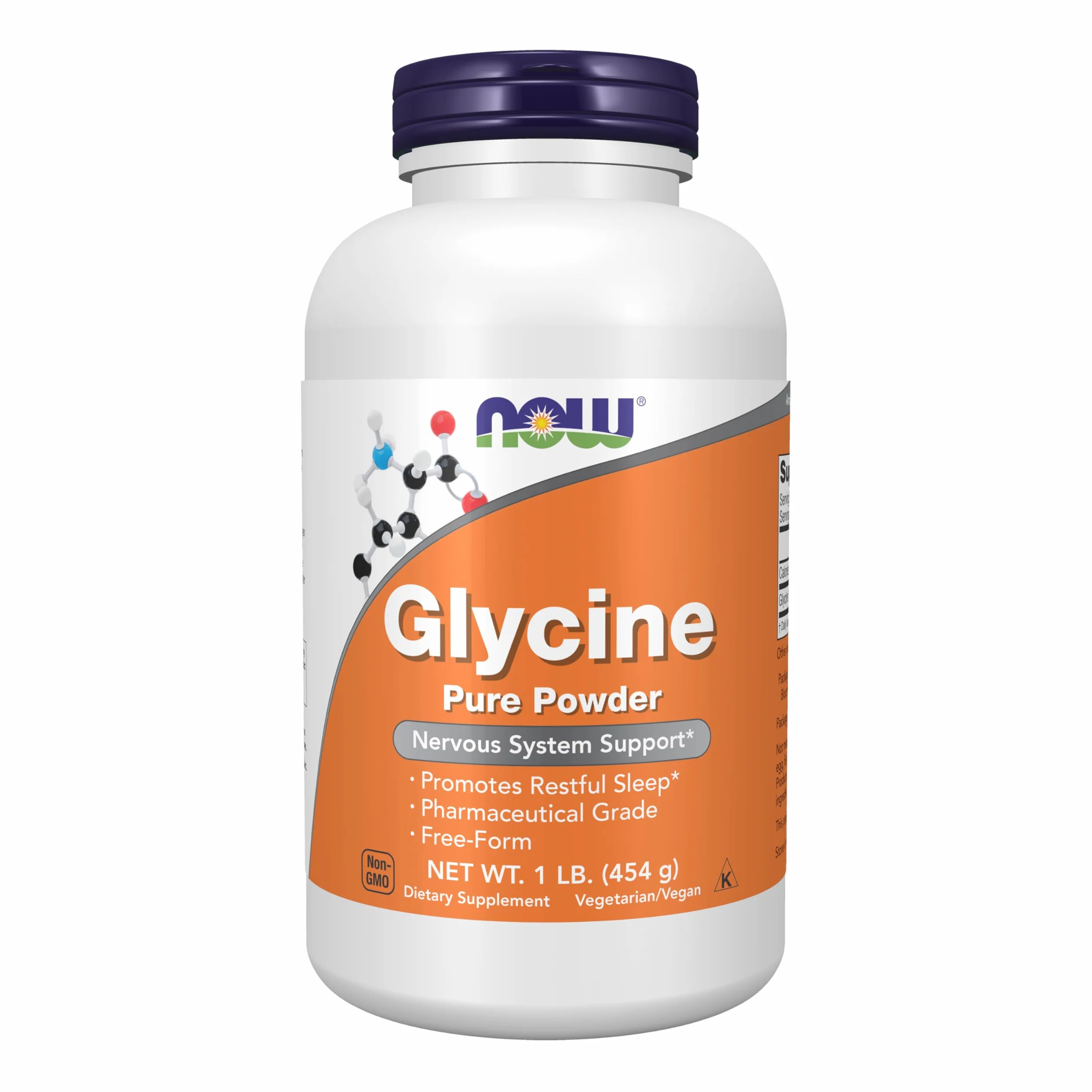 NOW Supplements, Glycine Pure Powder, wspomaga spokojny sen*, wsparcie neuroprzekaźników*, 1 funt