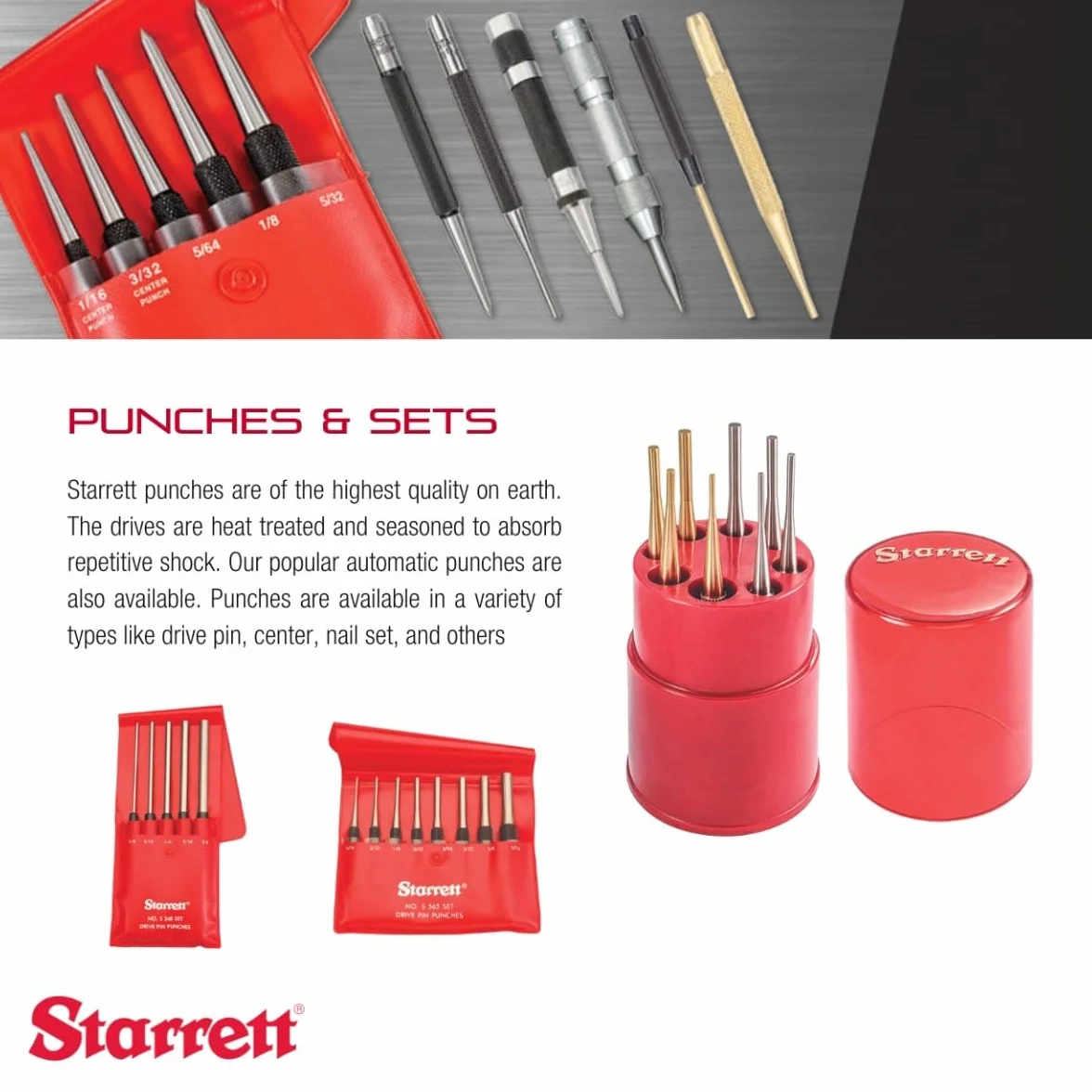 Starrett 816A dziurkacz, 10 cm długości, 10 cm stożkowa średnica punktu