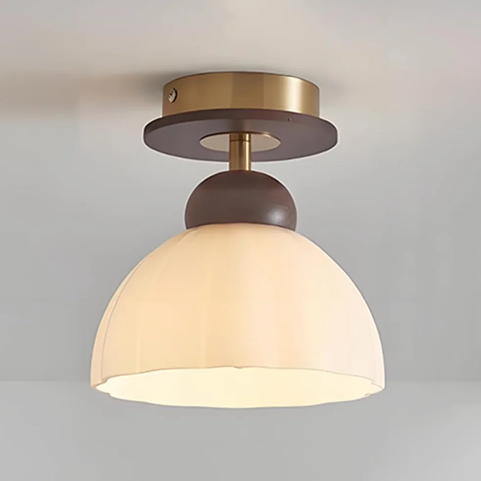 Półpłaska Sufitowa, 4,7-Calowa Metalowa Oprawa Sufitowa Z Wykończeniem Orzechowym, Nowoczesne Lampy Sufitowe W Stylu Retro Do Wejścia Na Werandę, Jednopunktowa Szklana Oprawa Oświetleniowa Do Korytarz