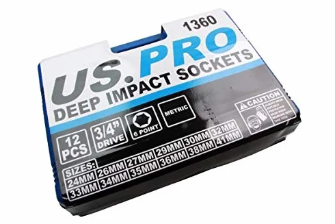 US. PRO by Bergen zestaw gniazd udarowych 3/4" Drive Głębokie gniazdo udarowe 24-41 mm samochodów ciężarowych o długim zasięgu (Bergen w pełni przebijający się do US. PRO)