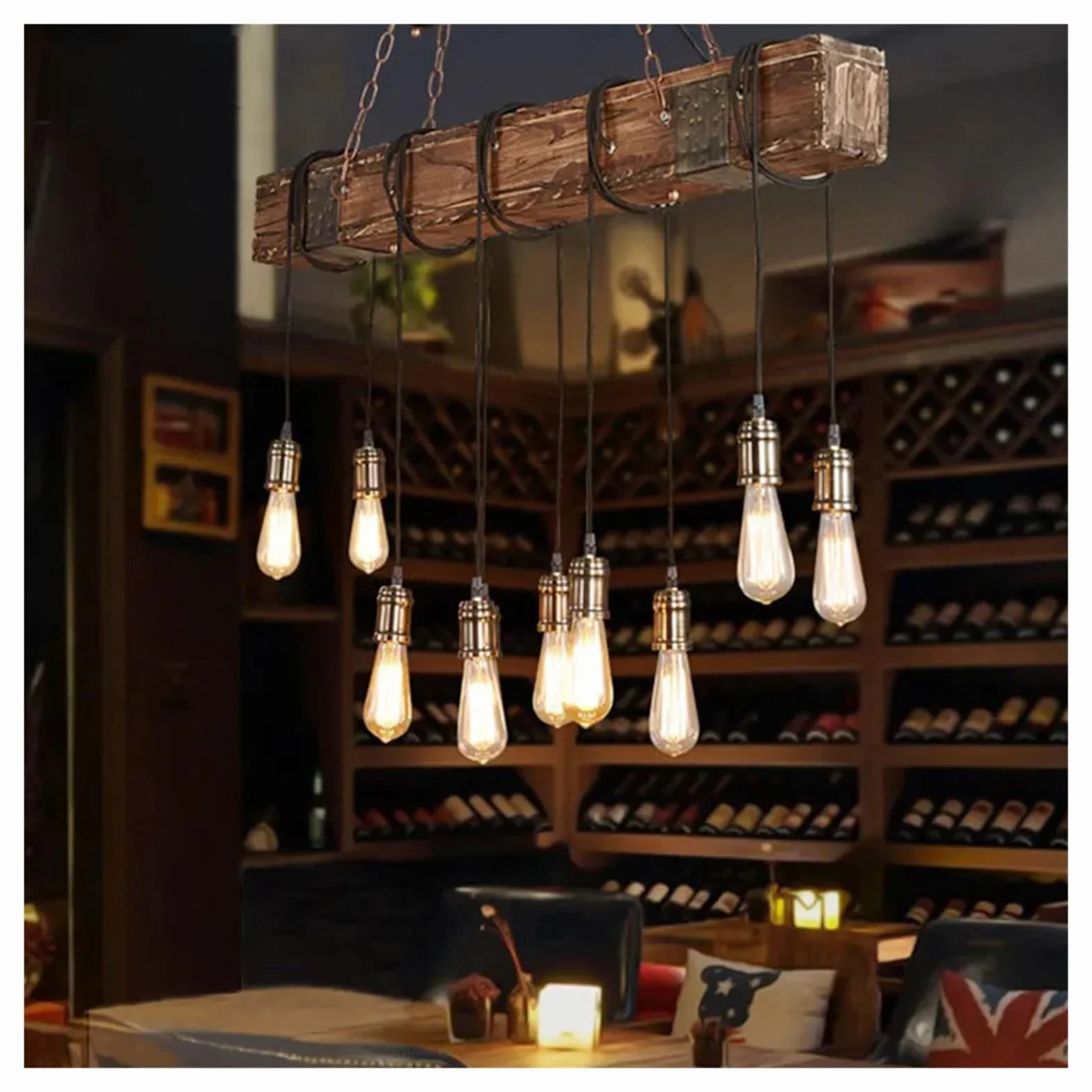 Drewniane, przemysłowe lampy wiszące, restauracja, kawiarnia, jadalnia, retro, drewniana lampa wisząca, oświetlenie wewnętrzne, lampy wiszące
