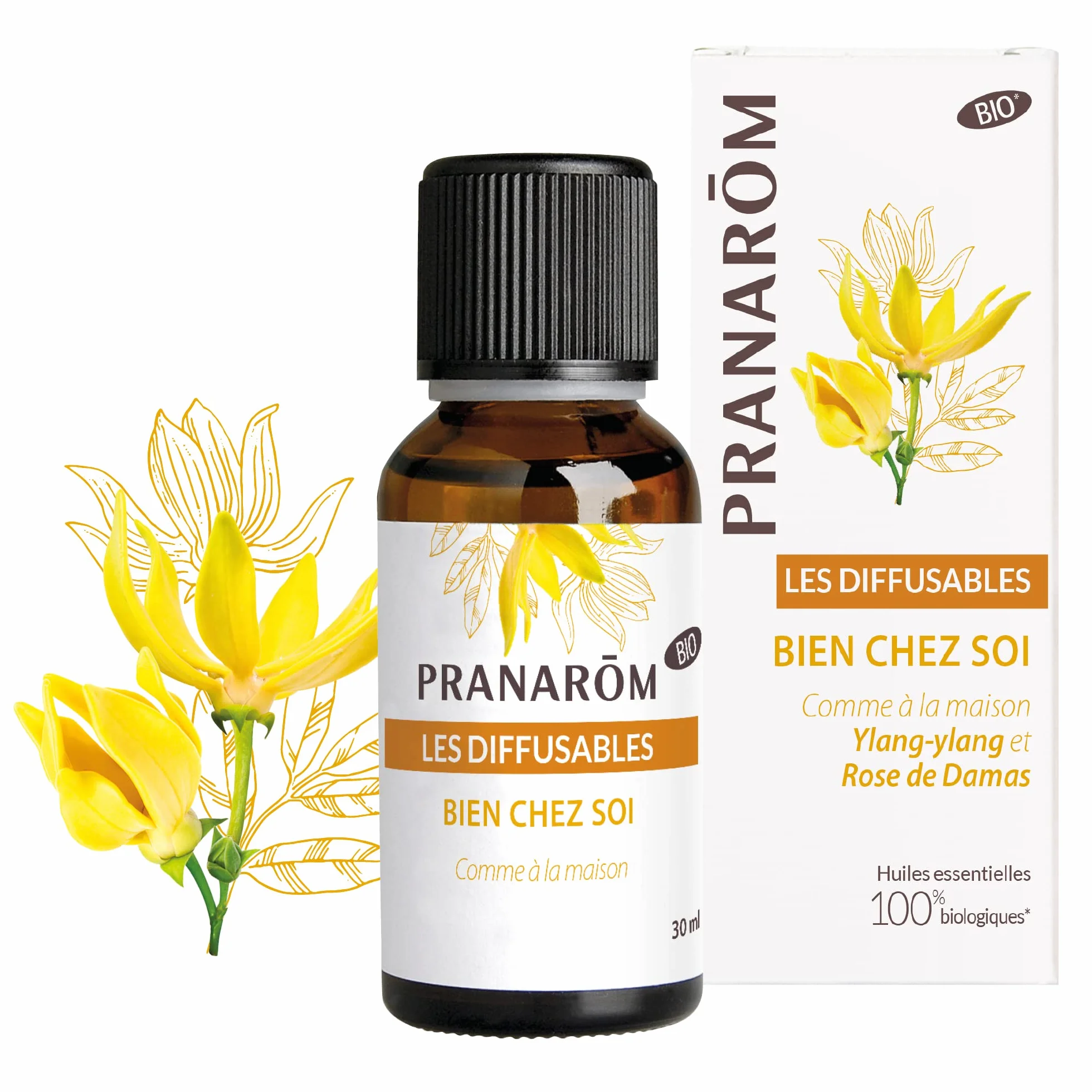 Pranarôm Les Diffusables Bien Chez Soi mieszanka olejków eterycznych do dyfuzora Cocooning Ylang-Ylang i Organiczna róża damasceńska (Eco) 30 ml