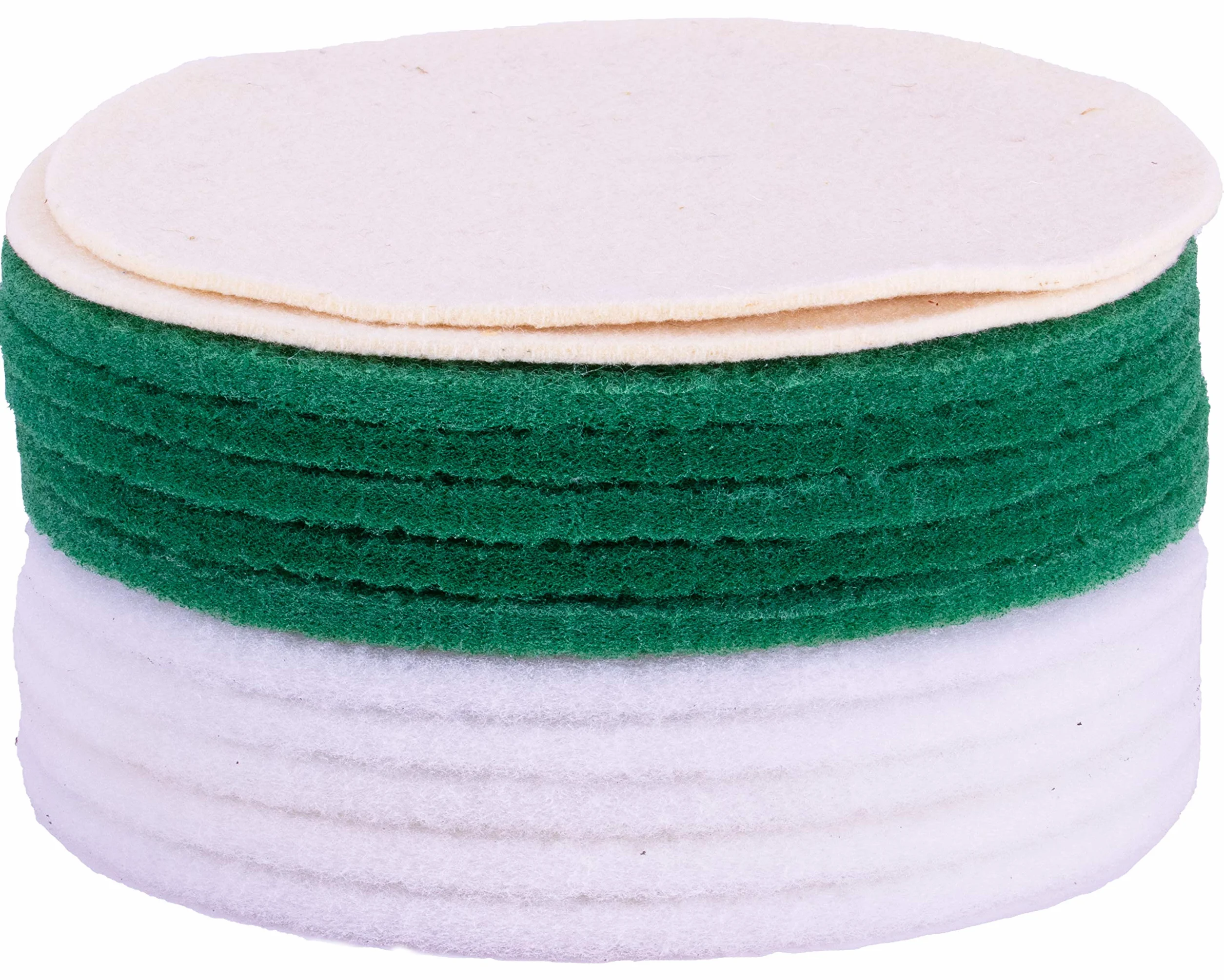 HPS® Zestaw 12 tarcz polerskich, 5 x zielony, 5 x biały i 2 x wełna owcza, Ø 30 cm do pielęgnacji, ponownego naoliwiania, wykonania