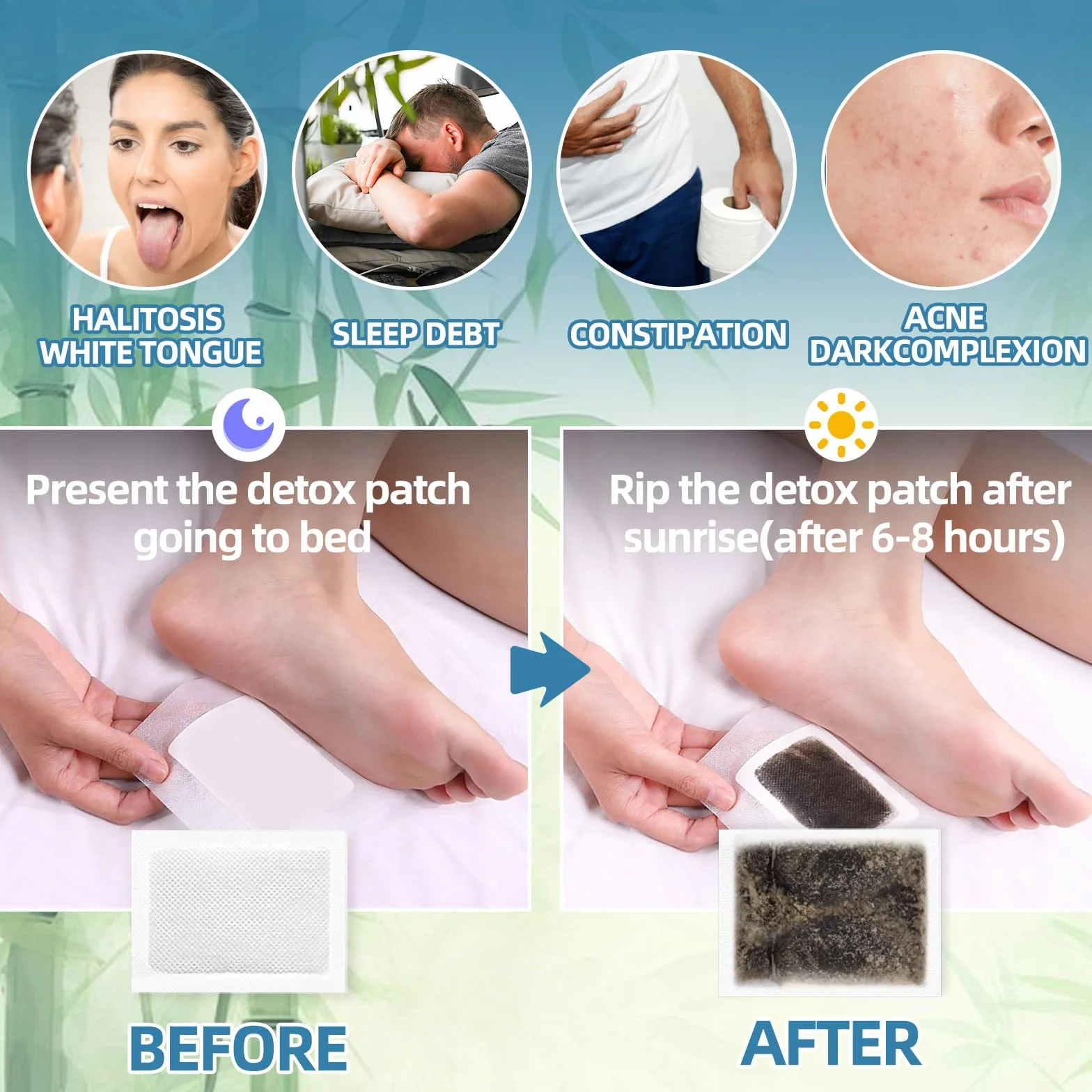 Inpumo Detox plastry do stóp, naturalne plastry detoksykujące do głębokiego oczyszczania, łagodzą stres organizmu, poprawiają jakość snu, poprawia krążenie krwi, 30 sztuk