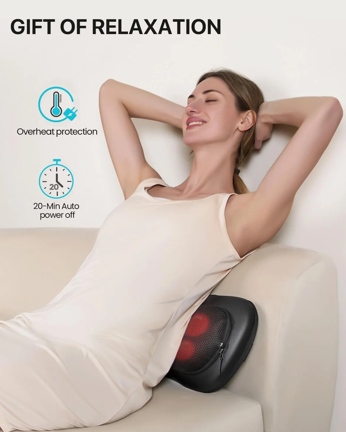 ALLJOY Poduszka do masażu Shiatsu z ogrzewaniem, obrotowe głowice 3D, skóra PU