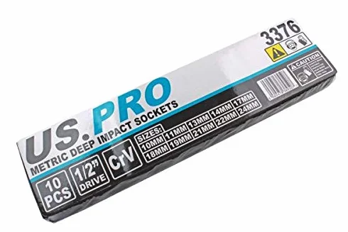 Narzędzia US PRO 10 szt. 1/2" DR 6 pt głębokie uderzenia gniazda metryczne 10-24 mm nowe 3376