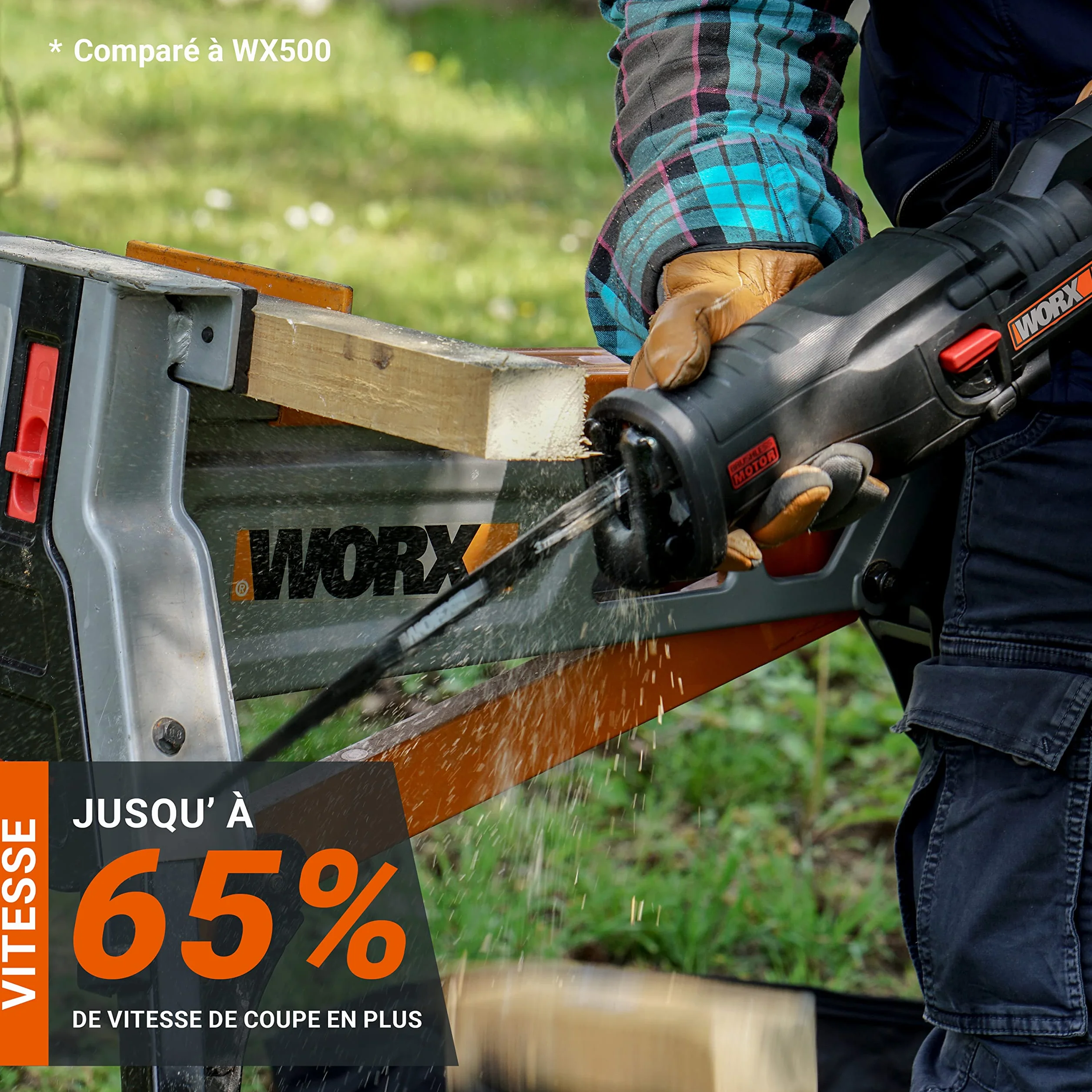 WORX WX516 Nitro akumulatorowa piła szablasta 20 V – wydajny silnik bezszczotkowy – szybka wymiana brzeszczotu – zmienna prędkość cięcia – światło LED – w zestawie akumulator 4 Ah, szybka ładowarka i