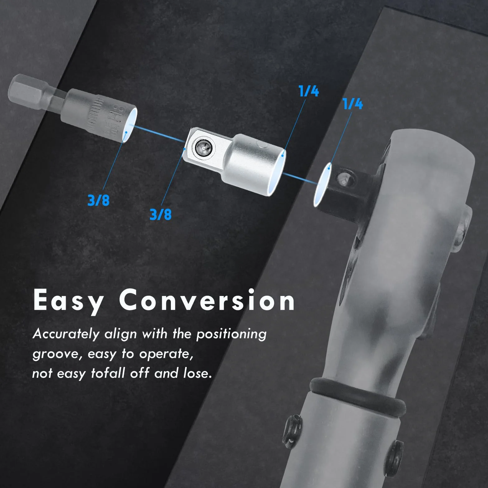 CCLIFE Adapter do kluczy nasadowych zestaw 4-częściowy adapter do kluczy nasadowych do grzechotki 1/2" na 3/8", 3/8" na 1/2", 3/8" na 1/4", 1/4" na 3/8" do grzechotek, nakrętek nasadowych